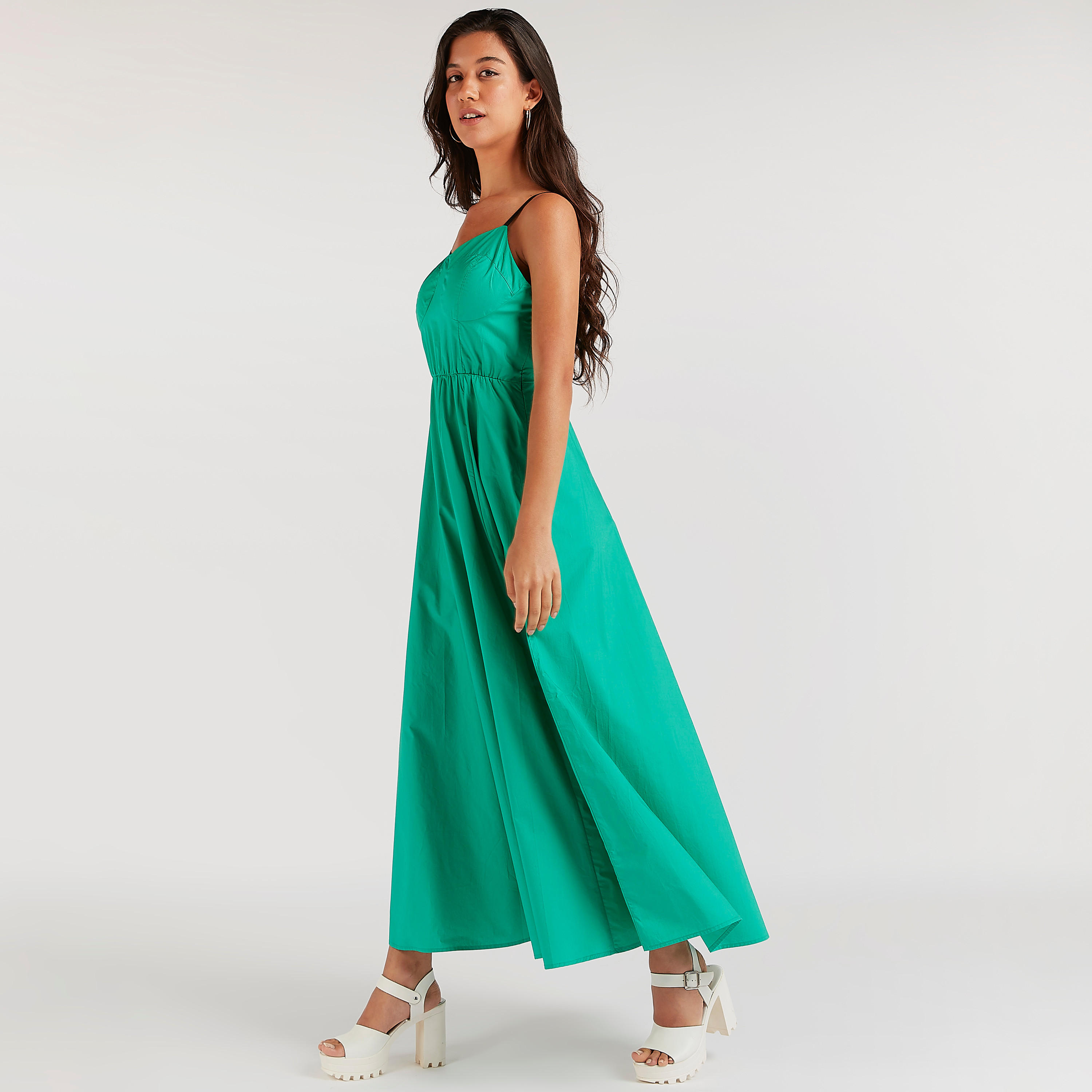 Solid Maxi A-line Cotton Dress with Adjustable Shoulder Straps-women-clothing-dresses-image-2