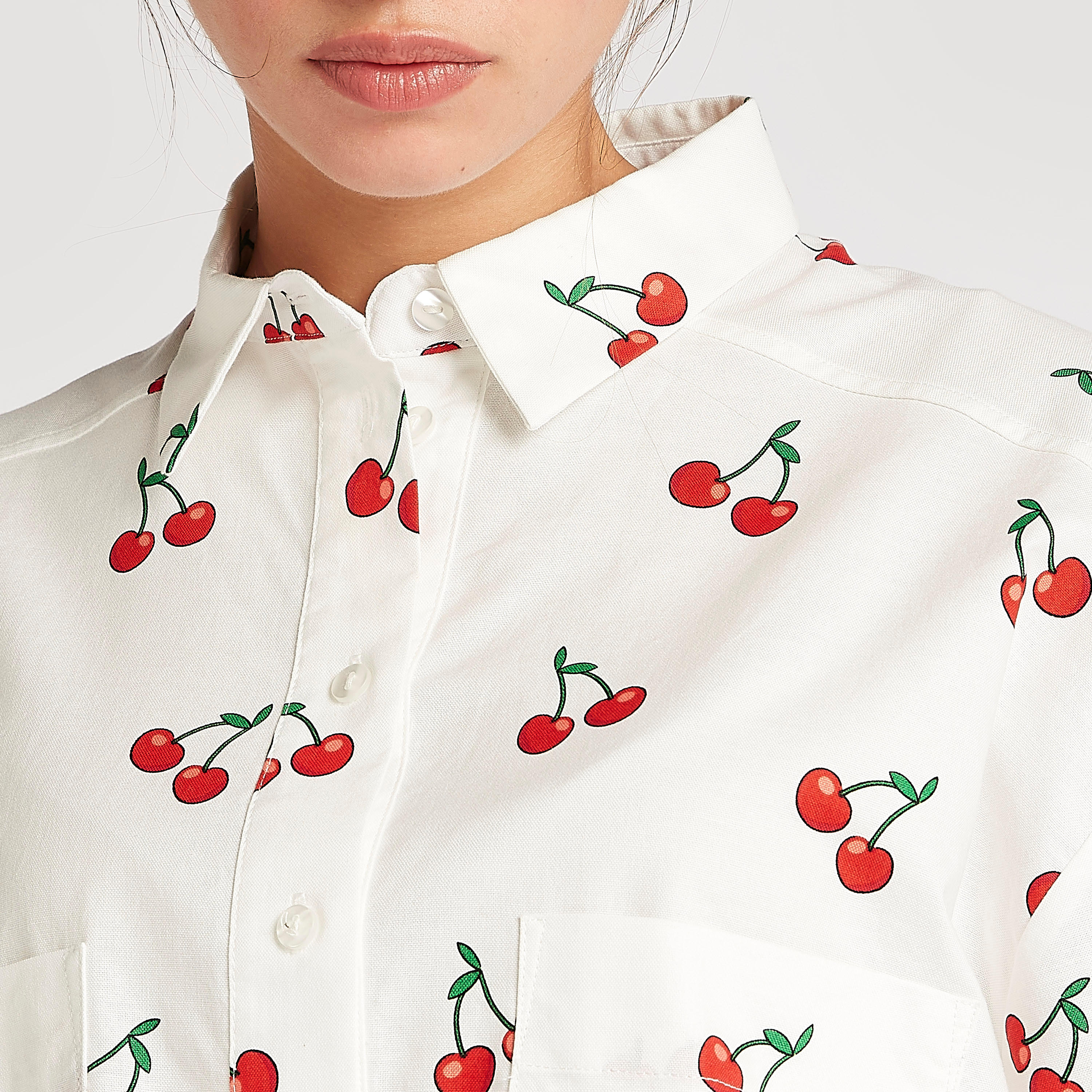 Printed Crop Shirt with Collar and 3/4 Sleeves-women-clothing-shirtsandblouses-shirts-image-3