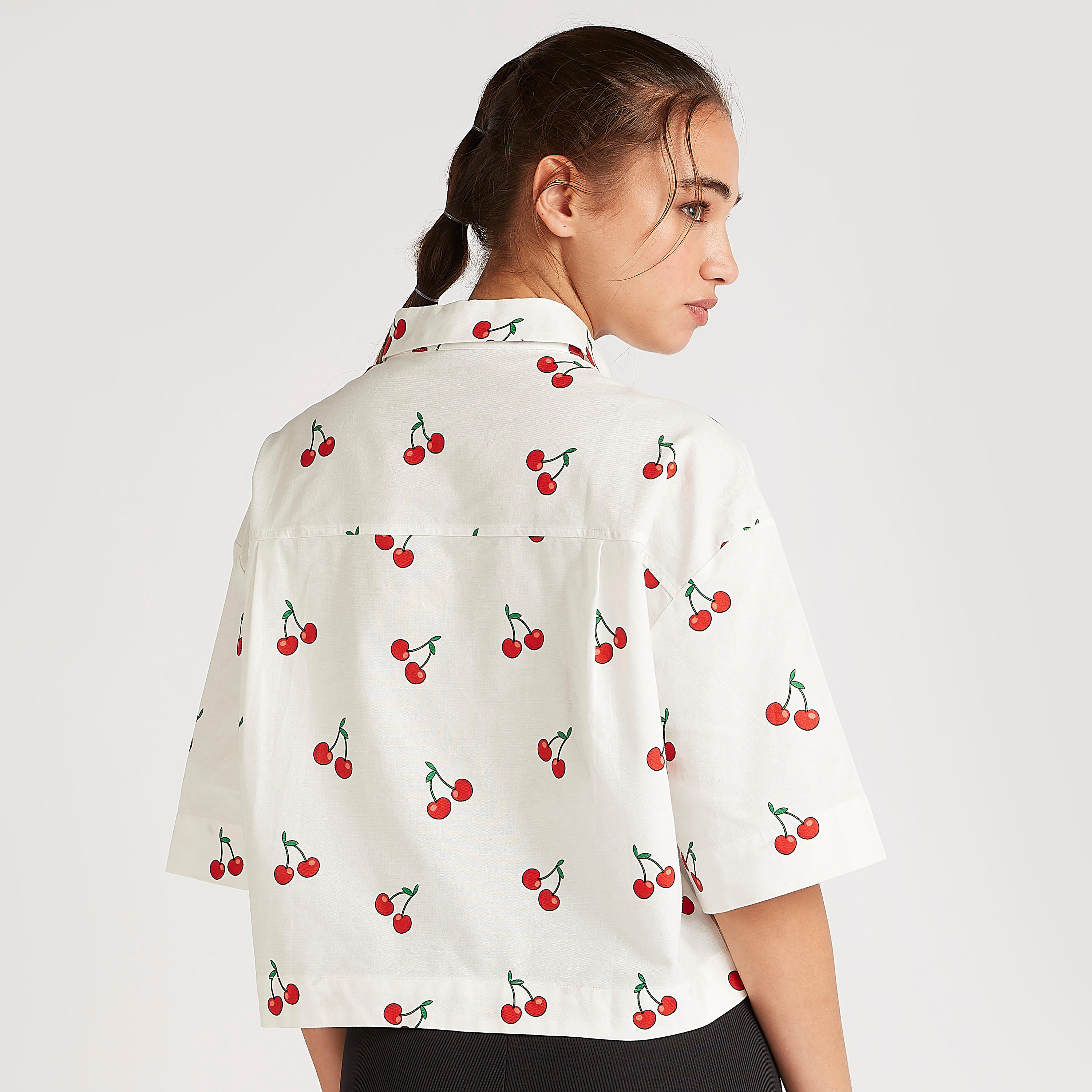 Printed Crop Shirt with Collar and 3/4 Sleeves-women-clothing-shirtsandblouses-shirts-image-4