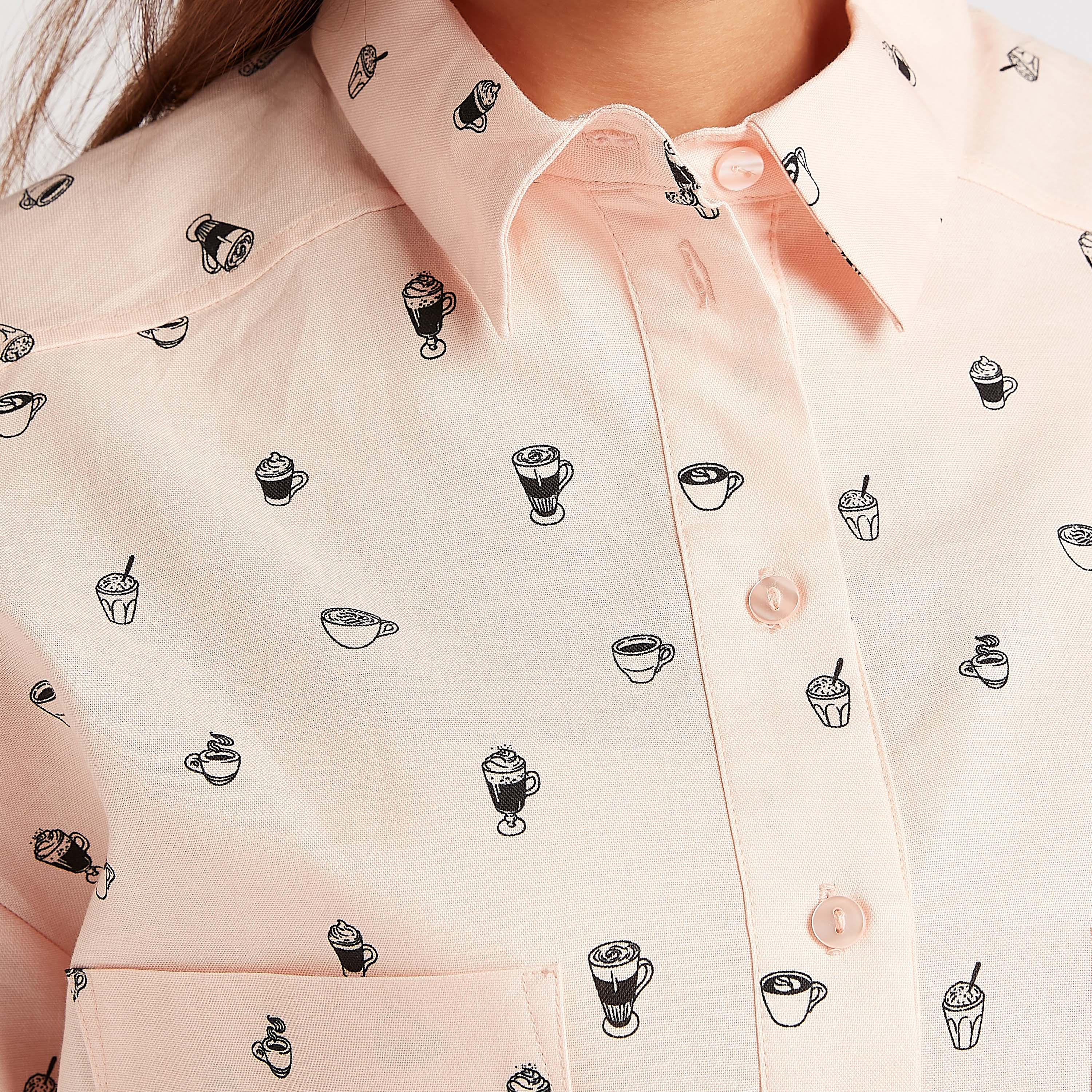 Printed Crop Shirt with Collar and 3/4 Sleeves-women-clothing-shirtsandblouses-shirts-image-3