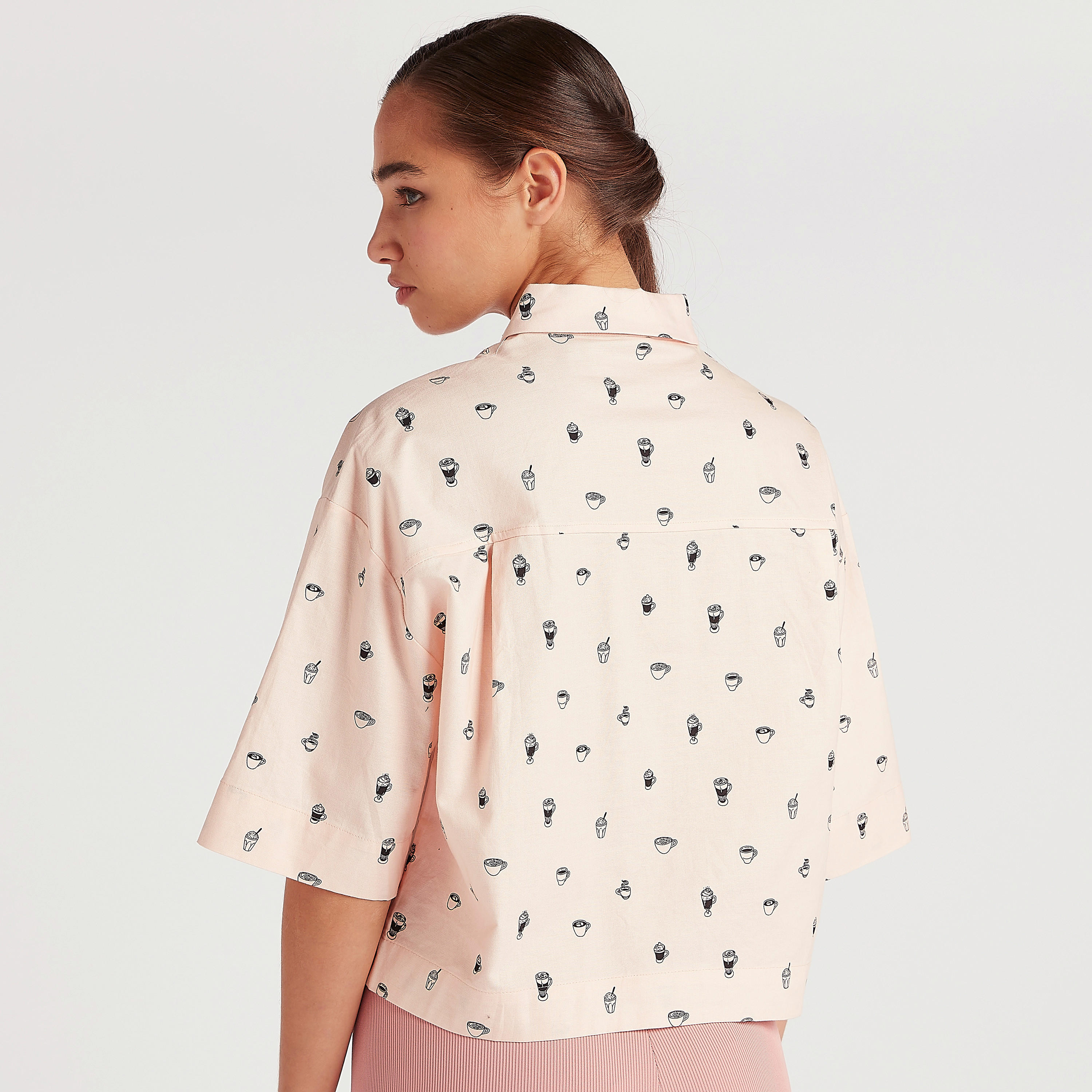 Printed Crop Shirt with Collar and 3/4 Sleeves-women-clothing-shirtsandblouses-shirts-image-4
