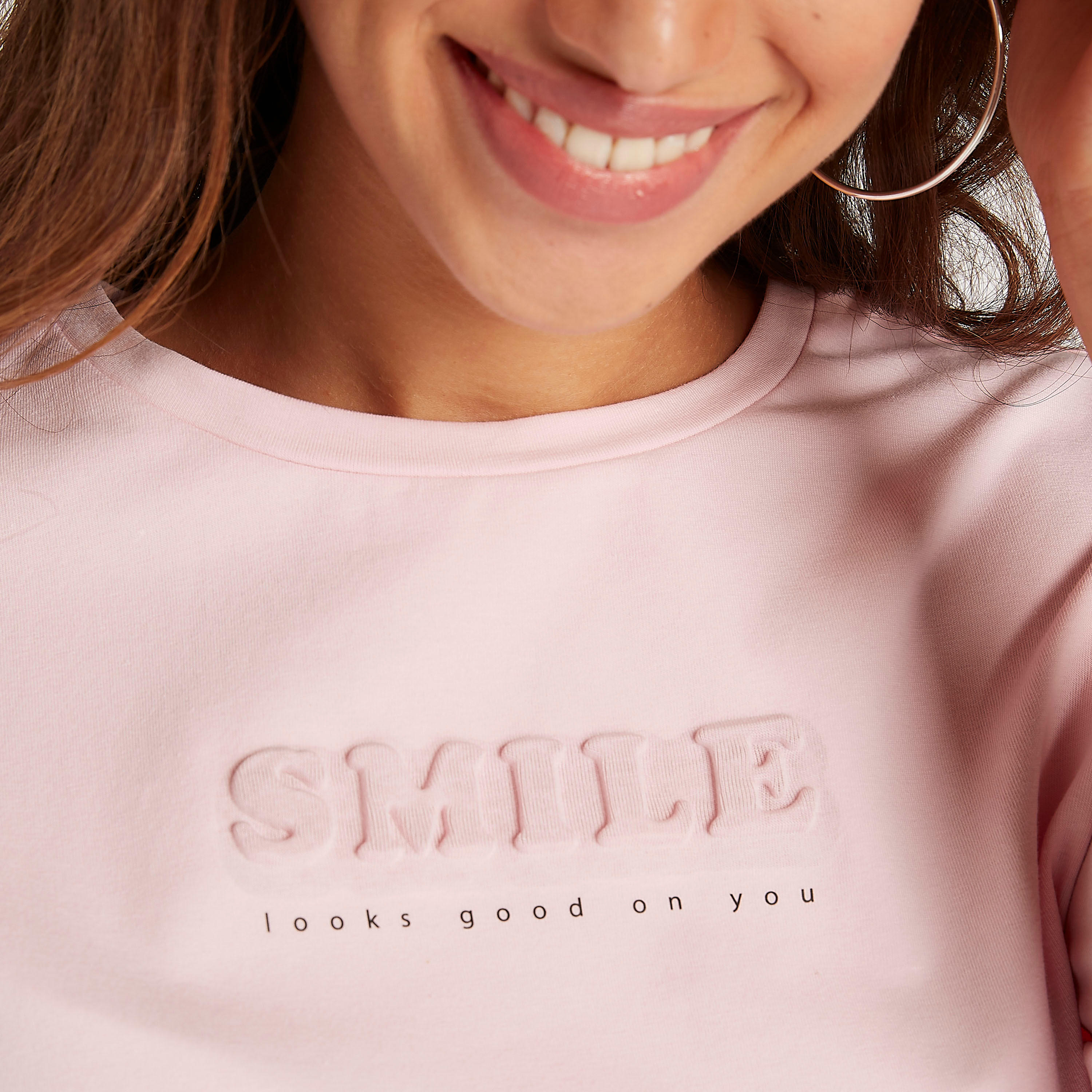 Embossed T-shirt with Short Sleeves and Crew Neck-women-clothing-tshirts-image-3