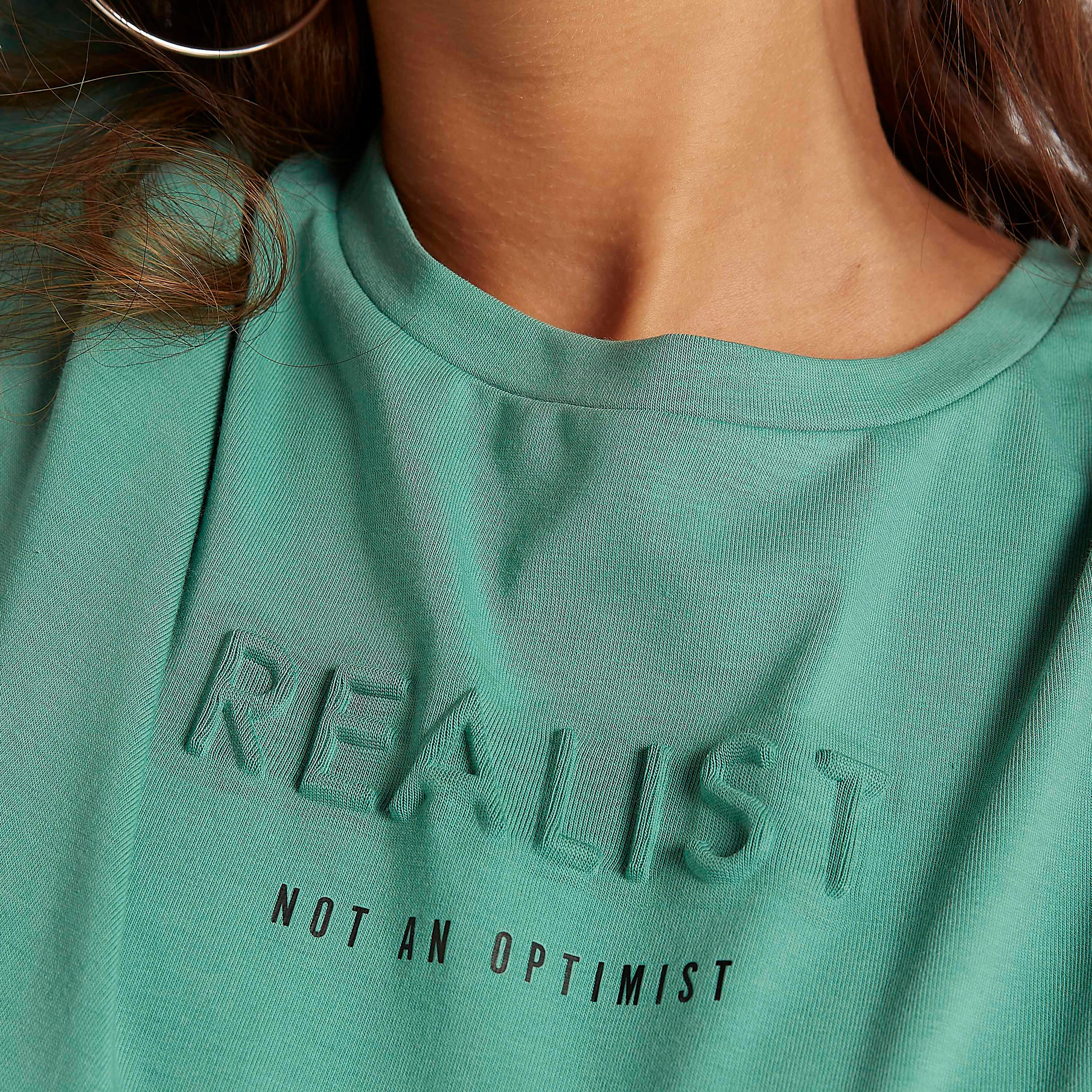 Embossed Print T-shirt with Short Sleeves and Crew Neck-women-clothing-tshirts-image-3