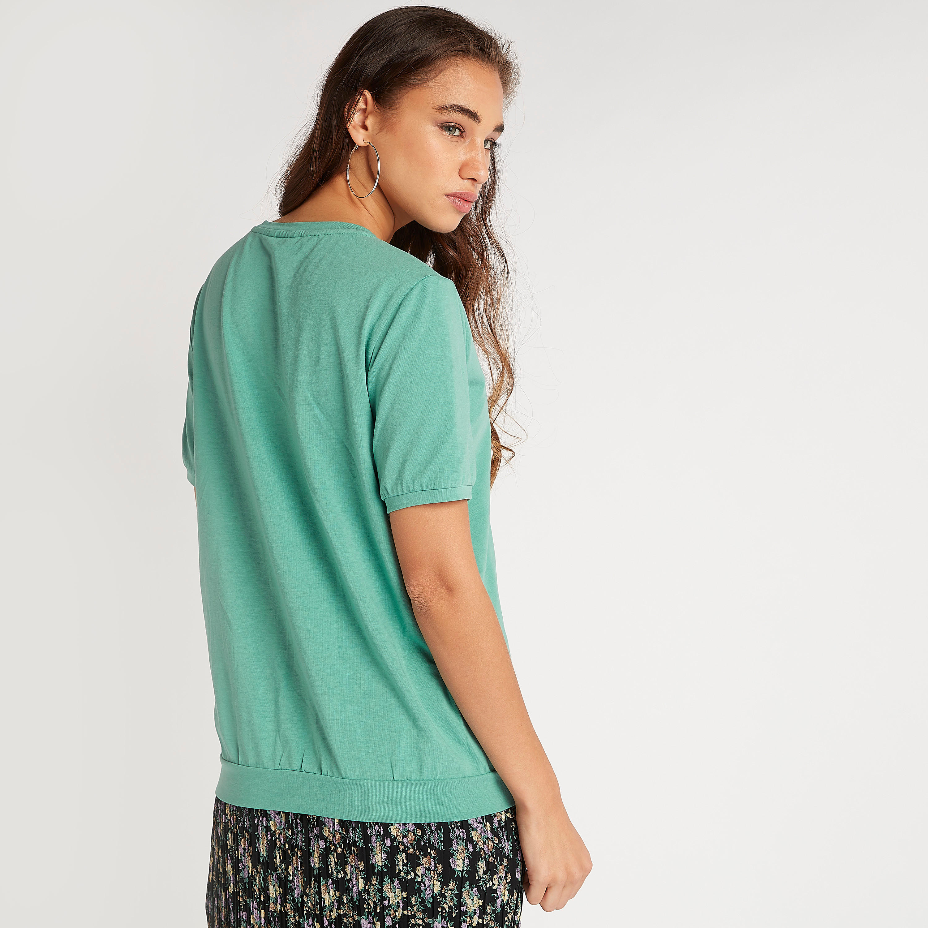 Embossed Print T-shirt with Short Sleeves and Crew Neck-women-clothing-tshirts-image-4