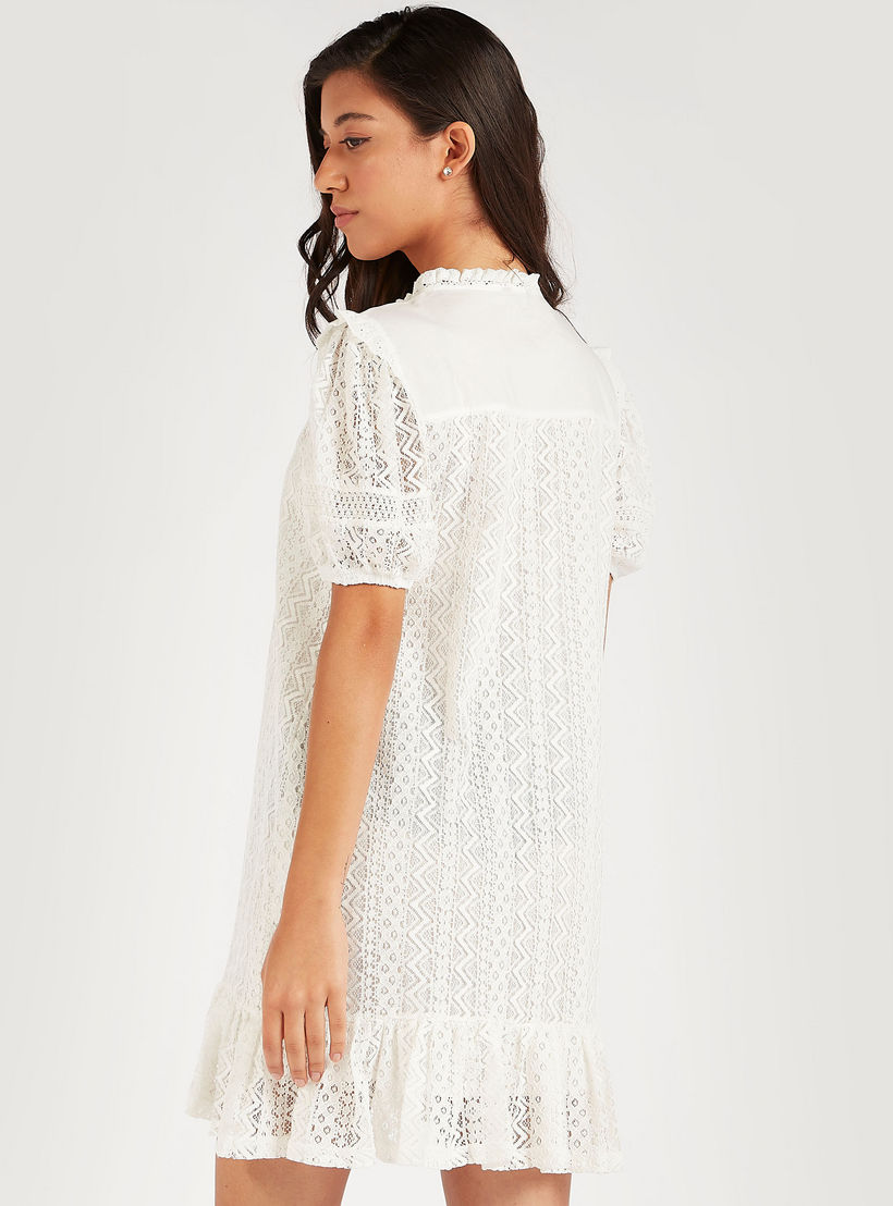 فستان طويل إيه لاين دانتيل مطرز بياقة بقتحة وأكمام قصيرة-women-clothing-dresses-image-4