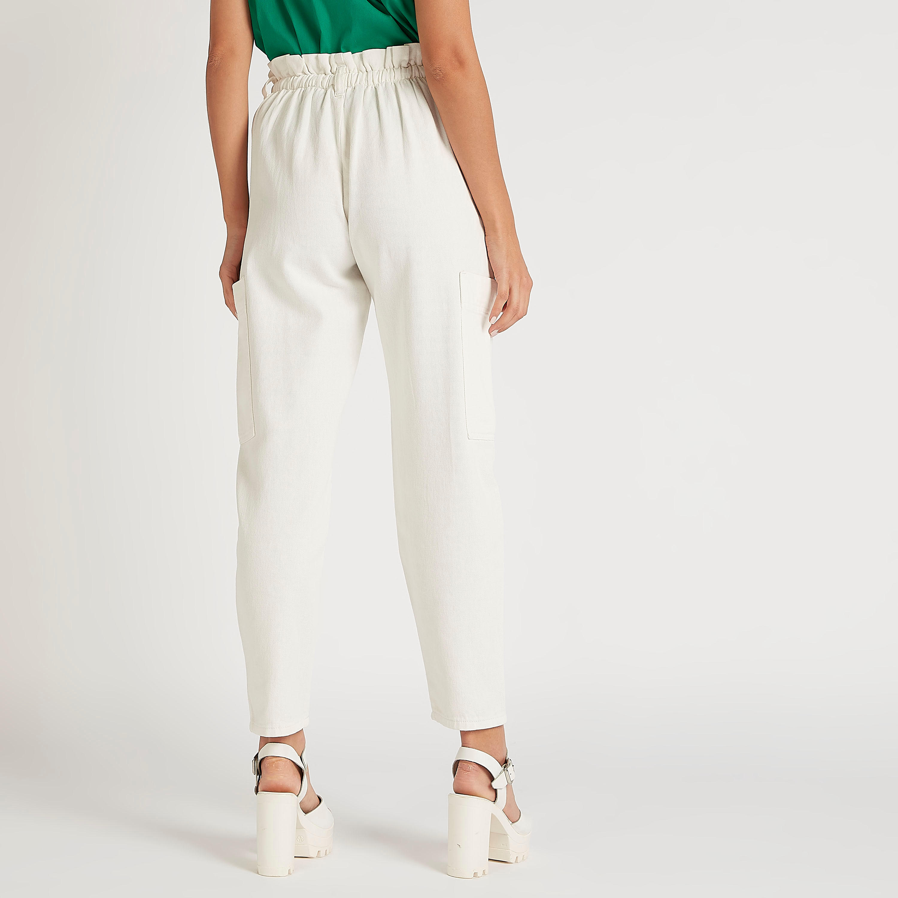 Solid Mid-Rise Denim Pants with Drawstring Closure and Paperbag Waist-women-clothing-bottoms-trousers-image-4
