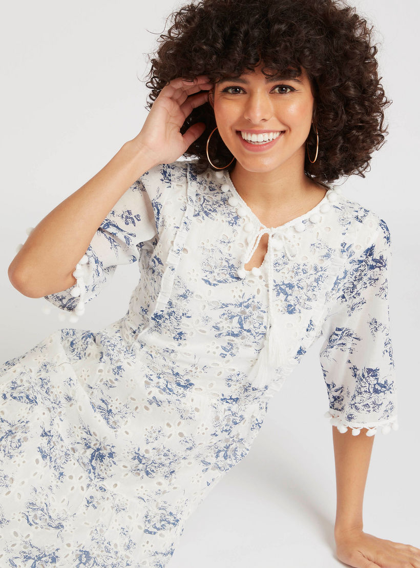فستان إيه لاين طويل مطرّز بكشكشة وتفاصيل دانتيل بوم بوم من آيكونيك-women-clothing-dresses-image-8