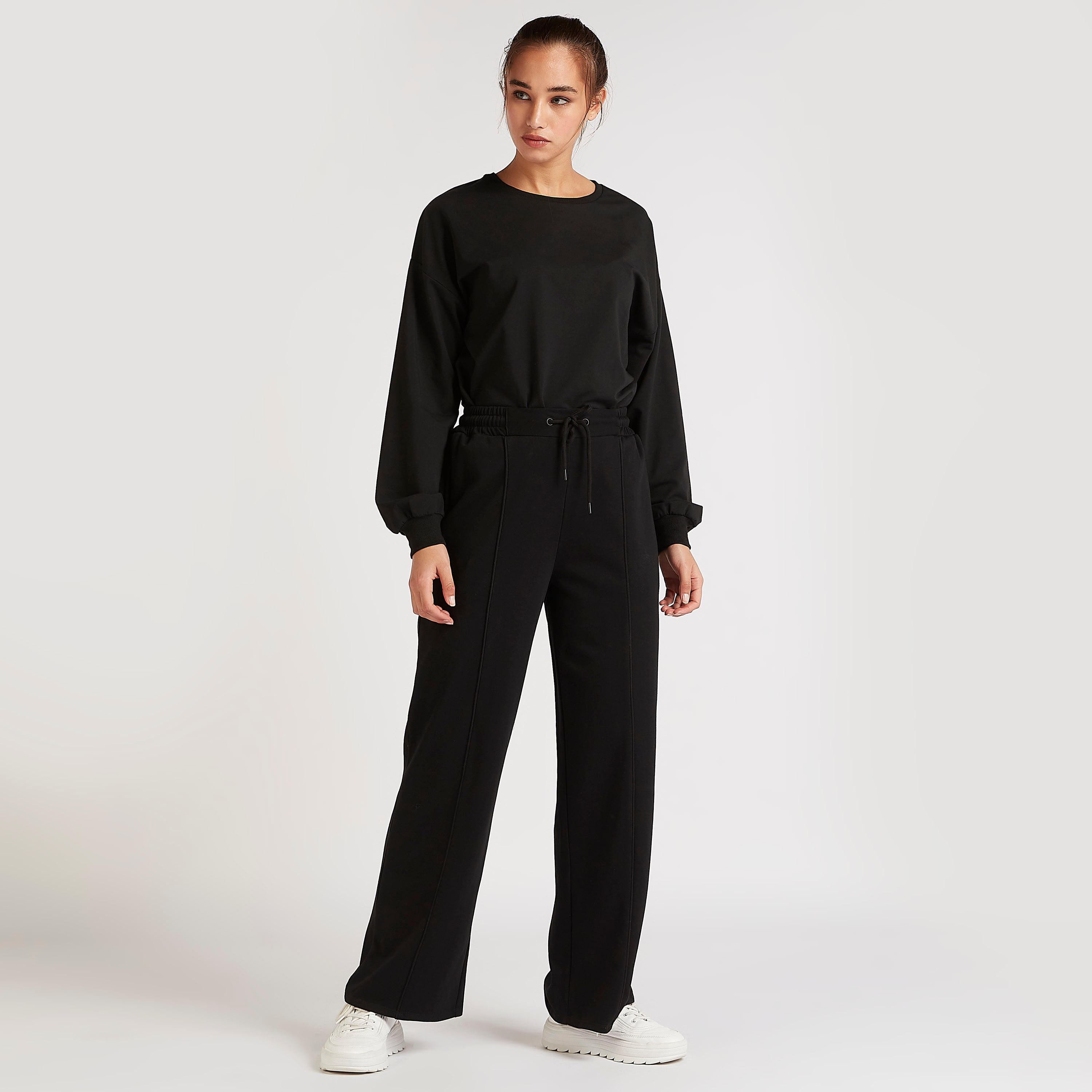 بنطلون واسع بقصّة مستقيمة ورباط إغلاق وخصر متوسّط الارتفاع-women-clothing-bottoms-trousers-image-3