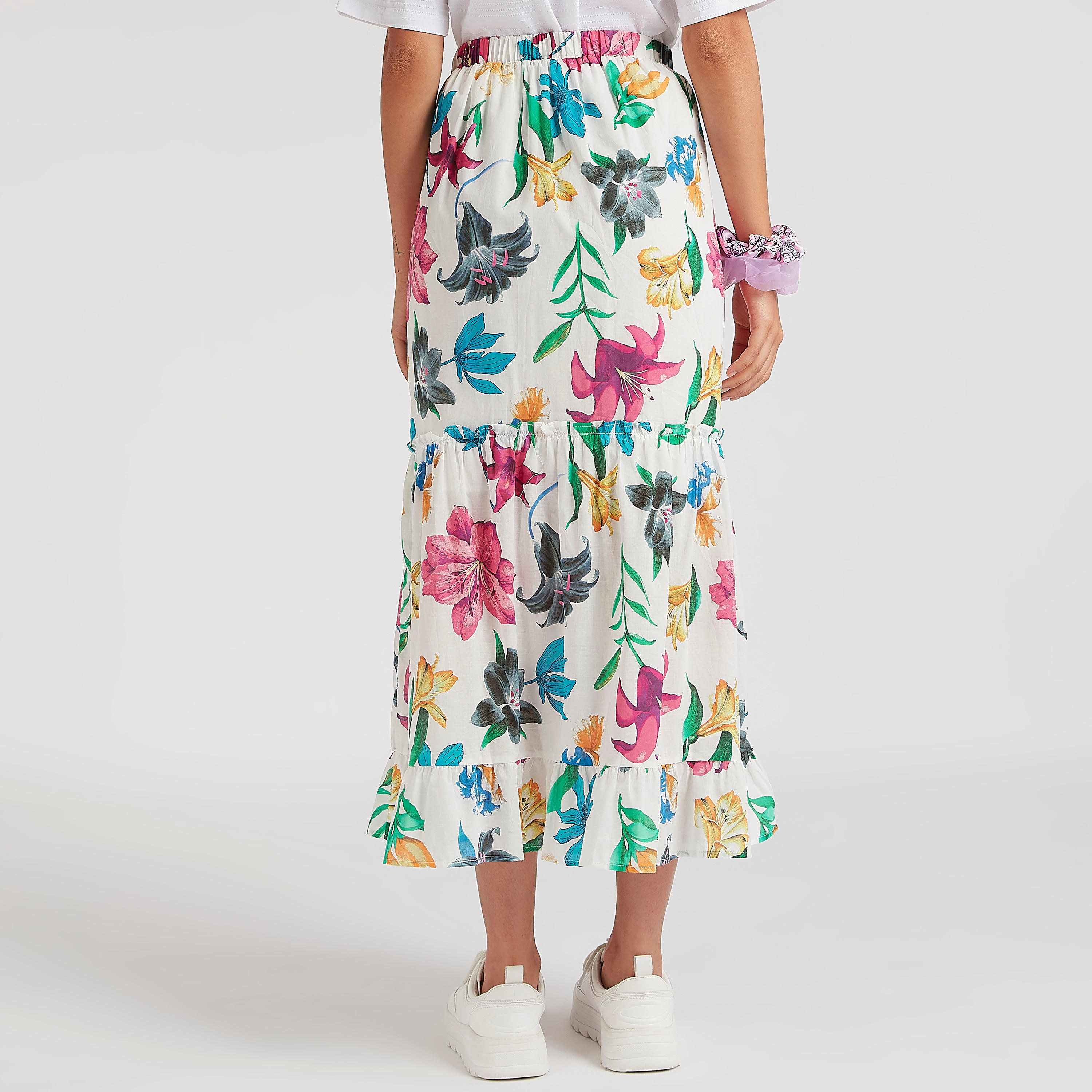 تنورة ميدي إيه لاين متعددة الطبقات وطبعات زهور وخصر نصف مطاطي-women-clothing-bottoms-skirts-image-4