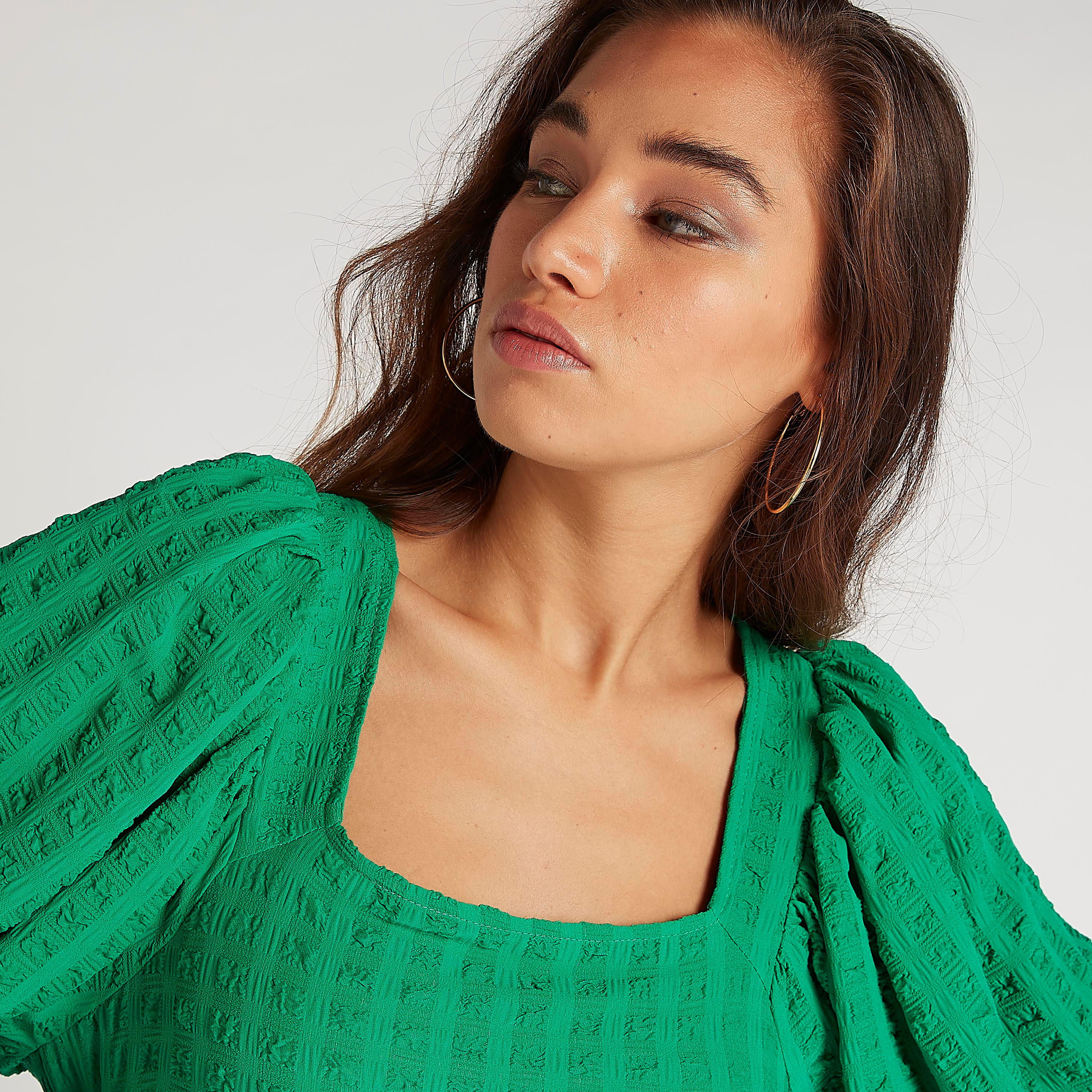 فستان بارز الملمس بأكمام منفوخة وأربطة خلفية-women-clothing-dresses-image-9