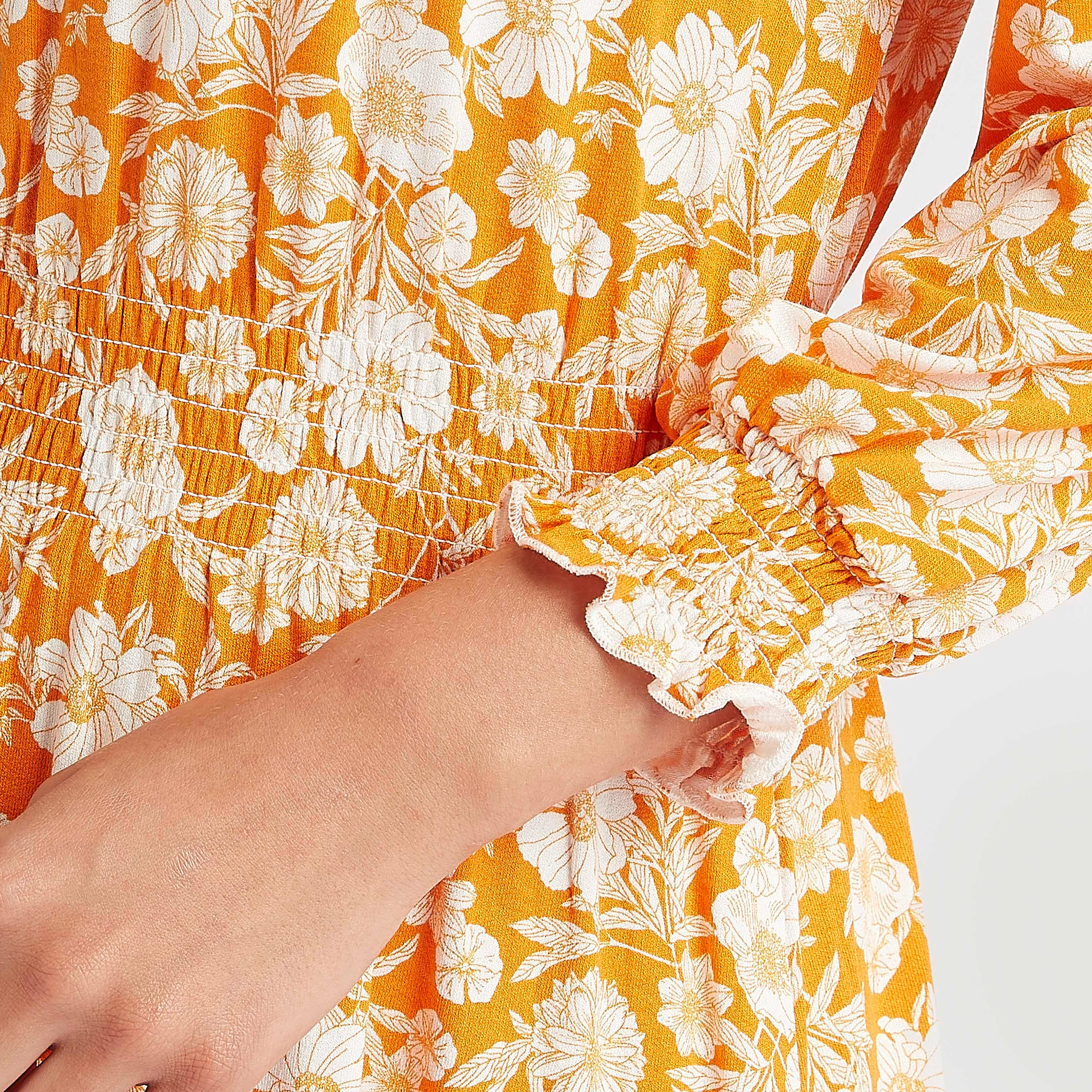 فستان قصير إيه لاين بطبعات أزهار بياقة مستديرة وأكمام طويلة-women-clothing-dresses-image-3