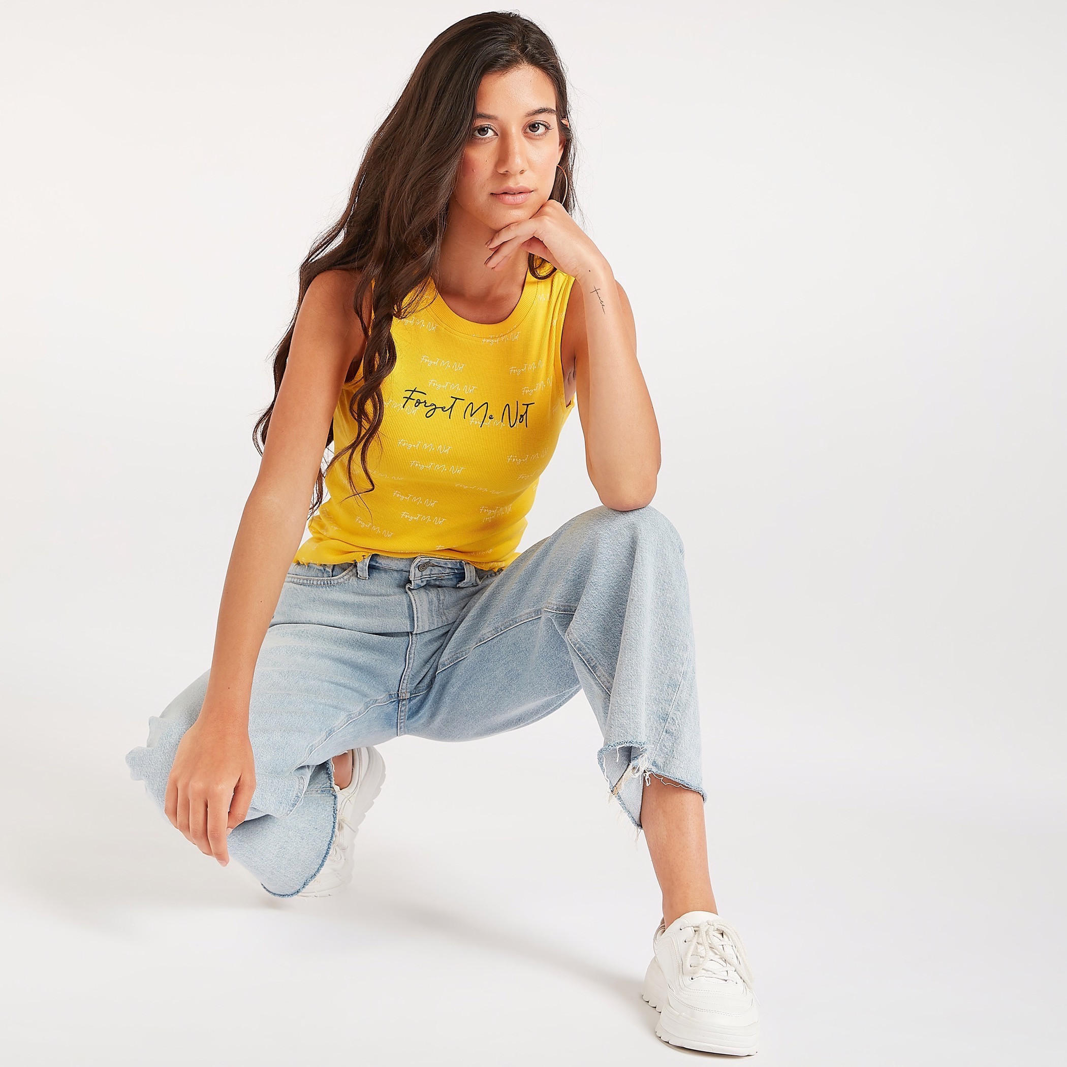 Slogan Print Vest with Crew Neck-women-clothing-tshirts-image-2