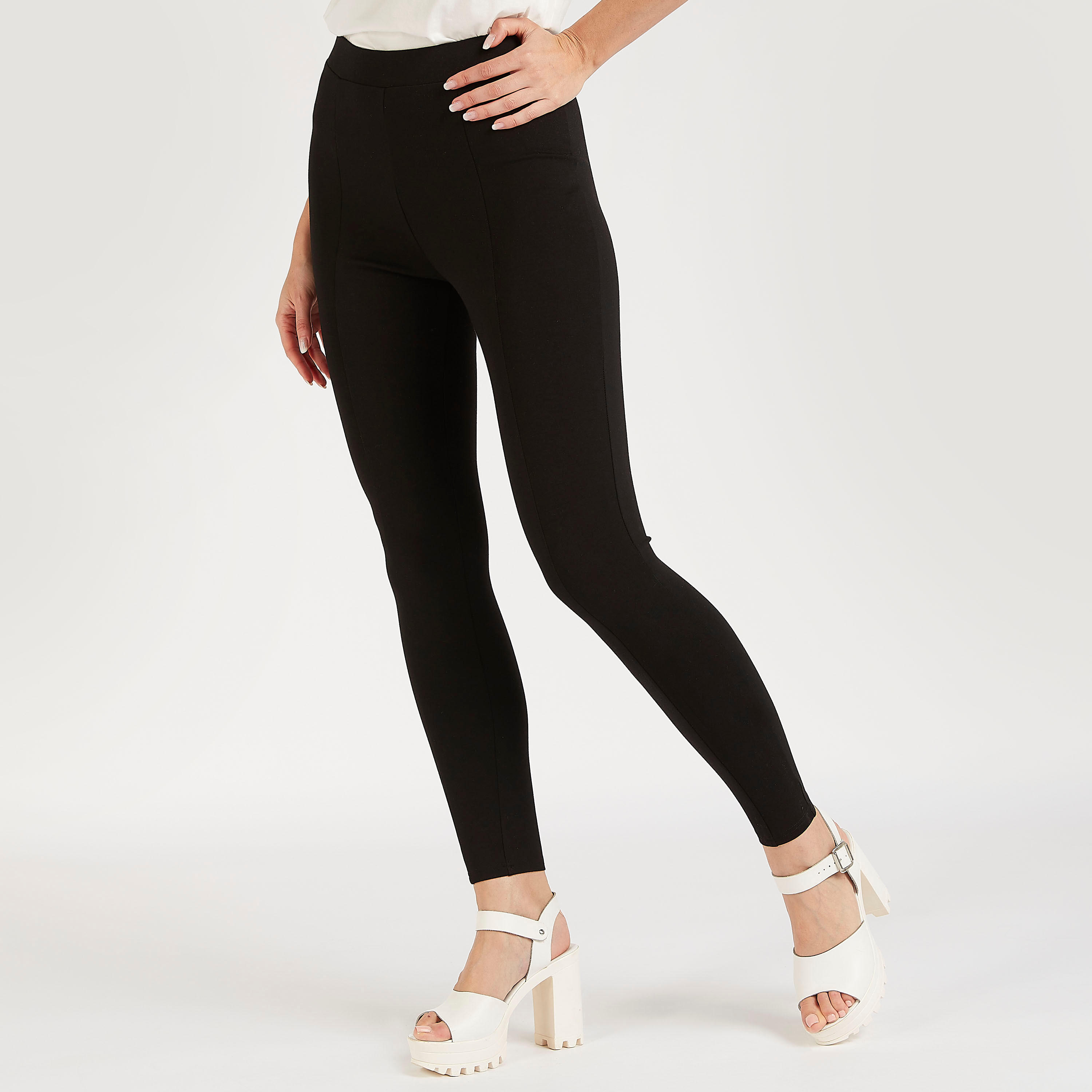 بنطلون ليقنز سادة بقصة سكيني وخصر متوسط الارتفاع-women-clothing-bottoms-leggings-image-1
