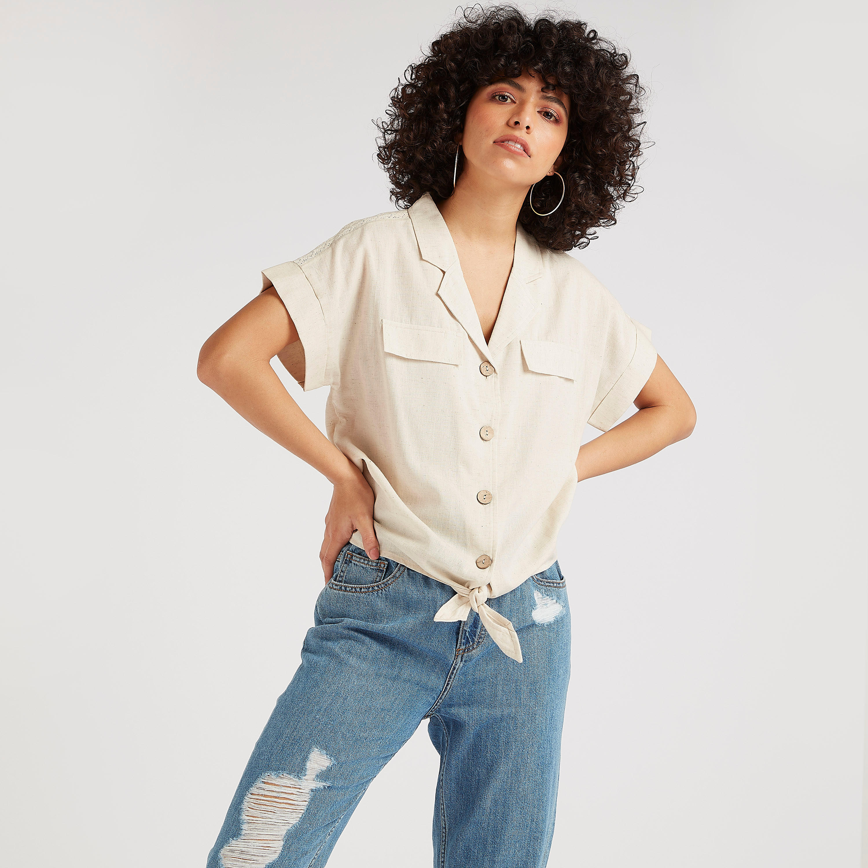 بلوزة سادة بياقة طويلة ورباط-women-clothing-shirtsandblouses-blouses-image-5