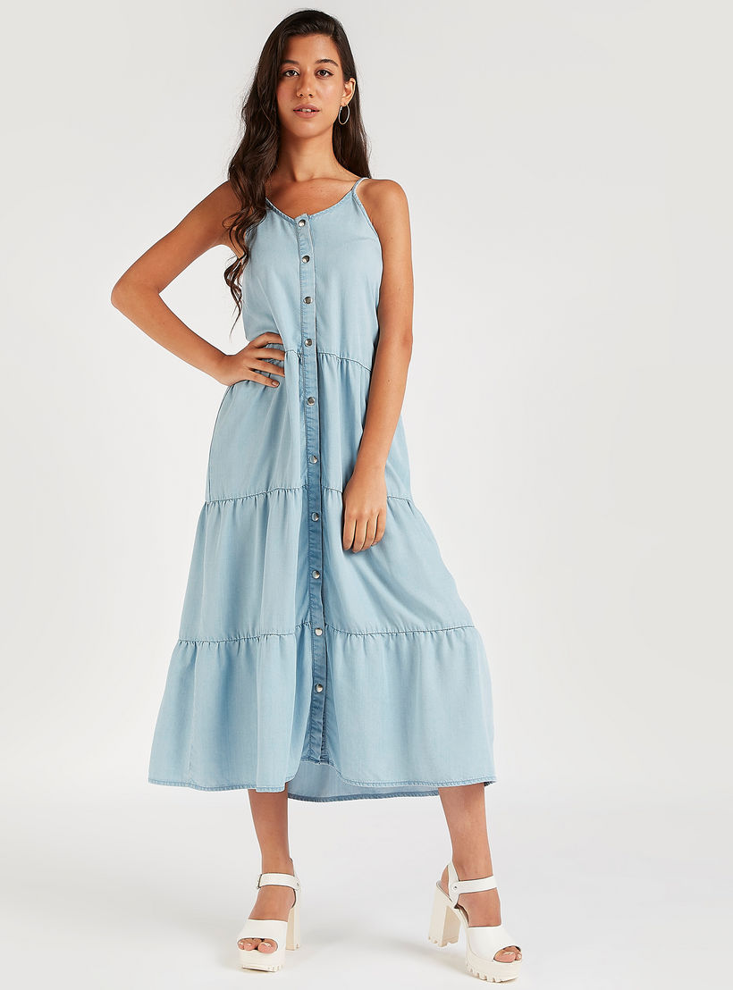 Solid Midi A-line Sleeveless Dress with Adjustable Straps-women-clothing-dresses-image-2