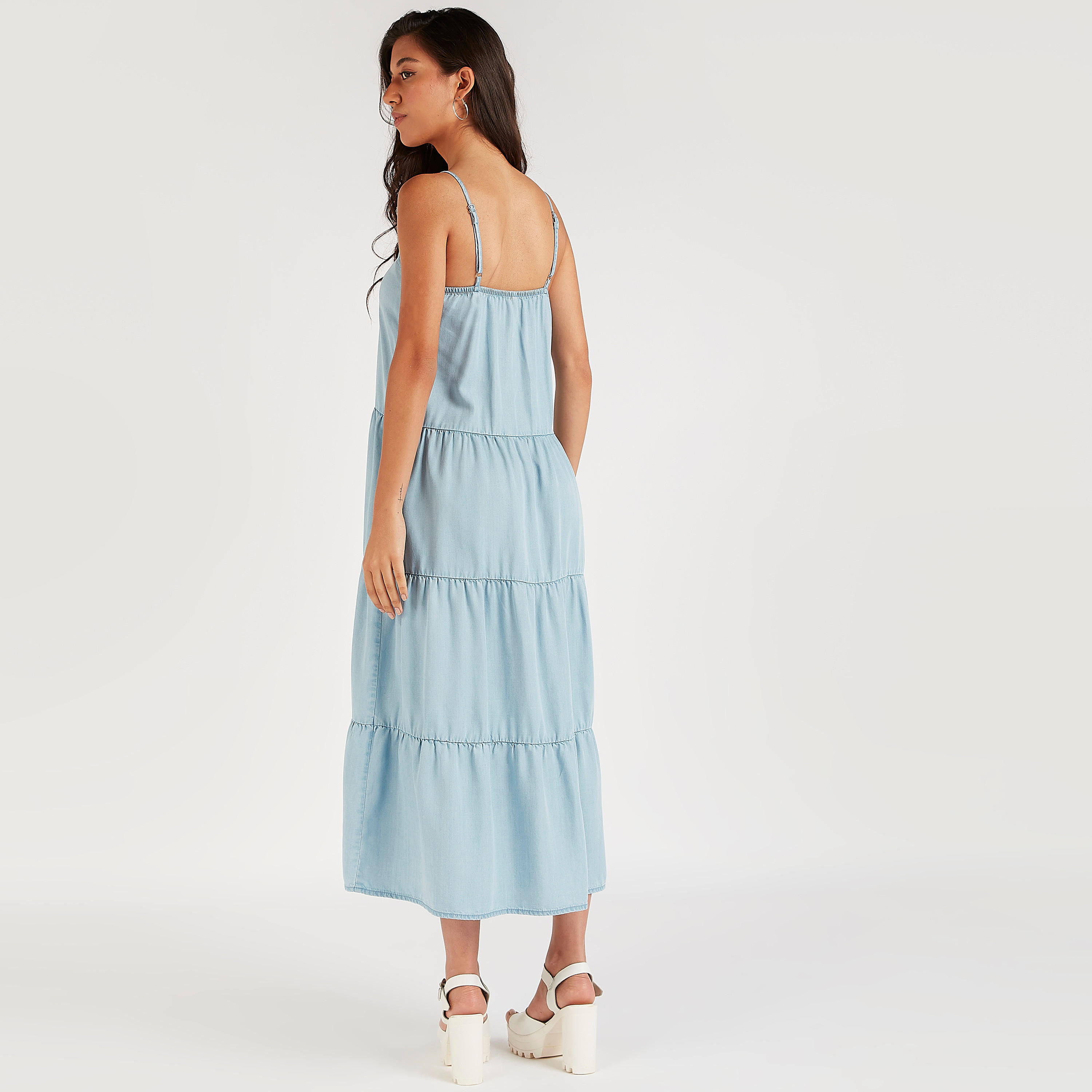 Solid Midi A-line Sleeveless Dress with Adjustable Straps-women-clothing-dresses-image-4