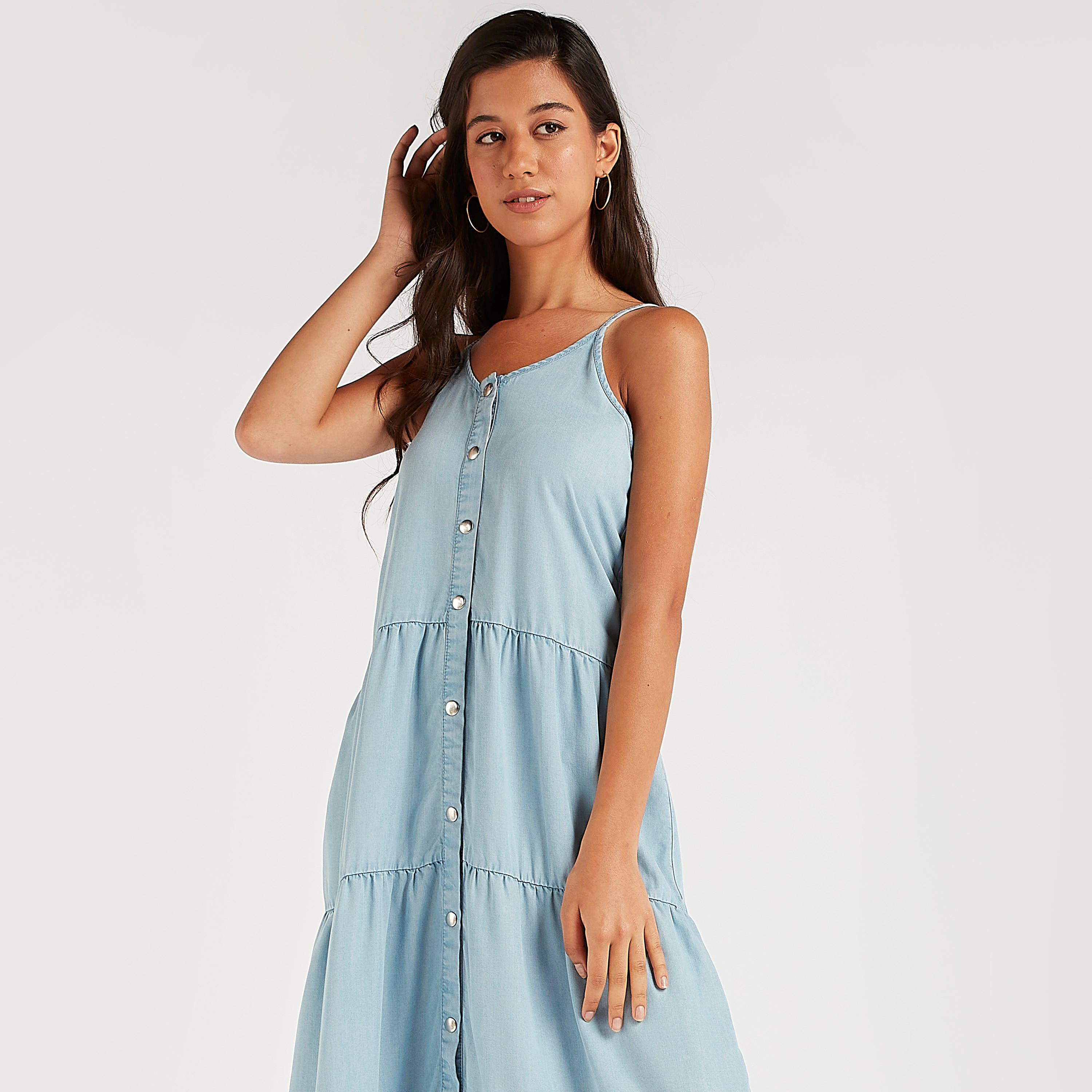 Solid Midi A-line Sleeveless Dress with Adjustable Straps-women-clothing-dresses-image-6