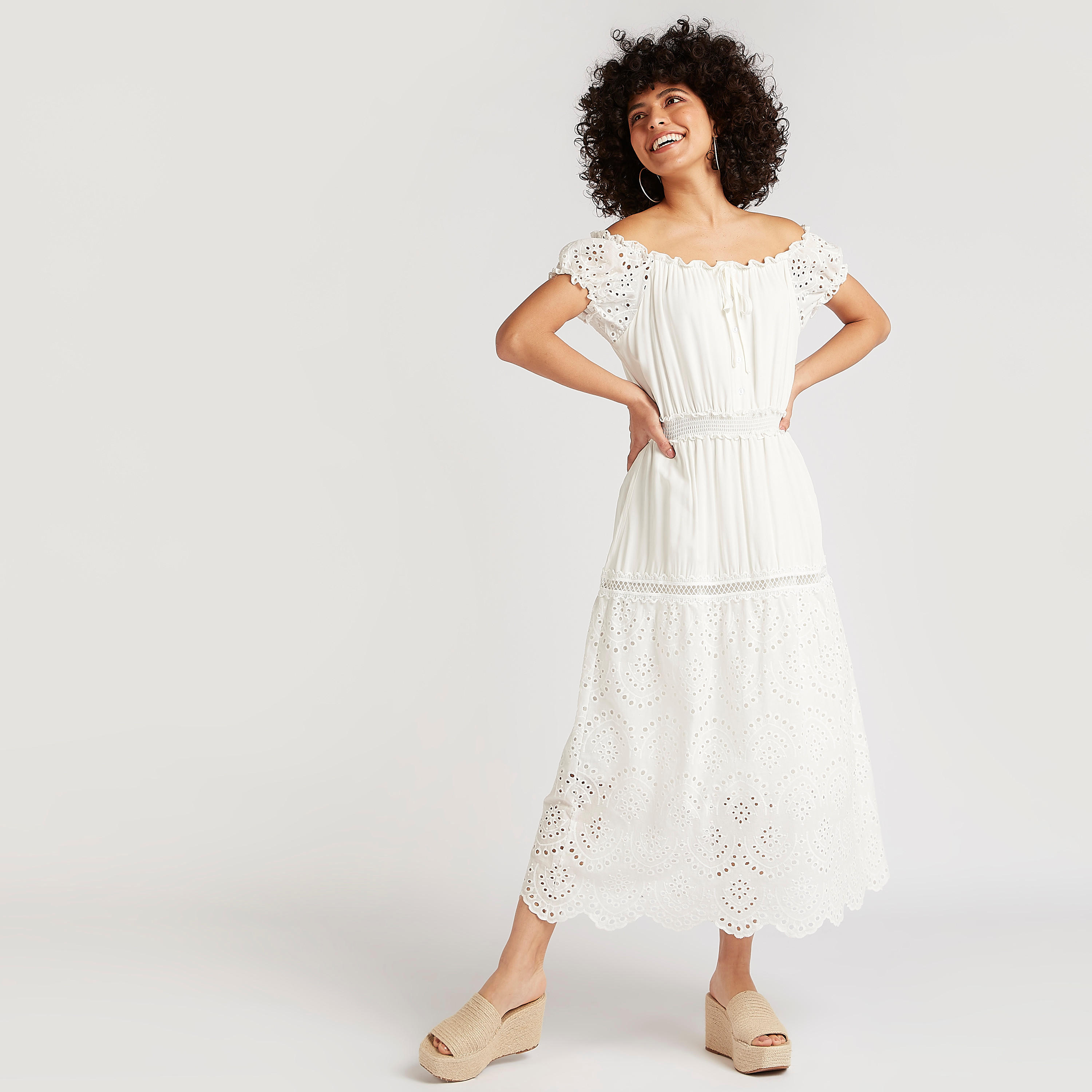 فستان شيفلي ميدي إيه لاين متعدّد الطبقات بأكمام منفوخة-women-clothing-dresses-image-1