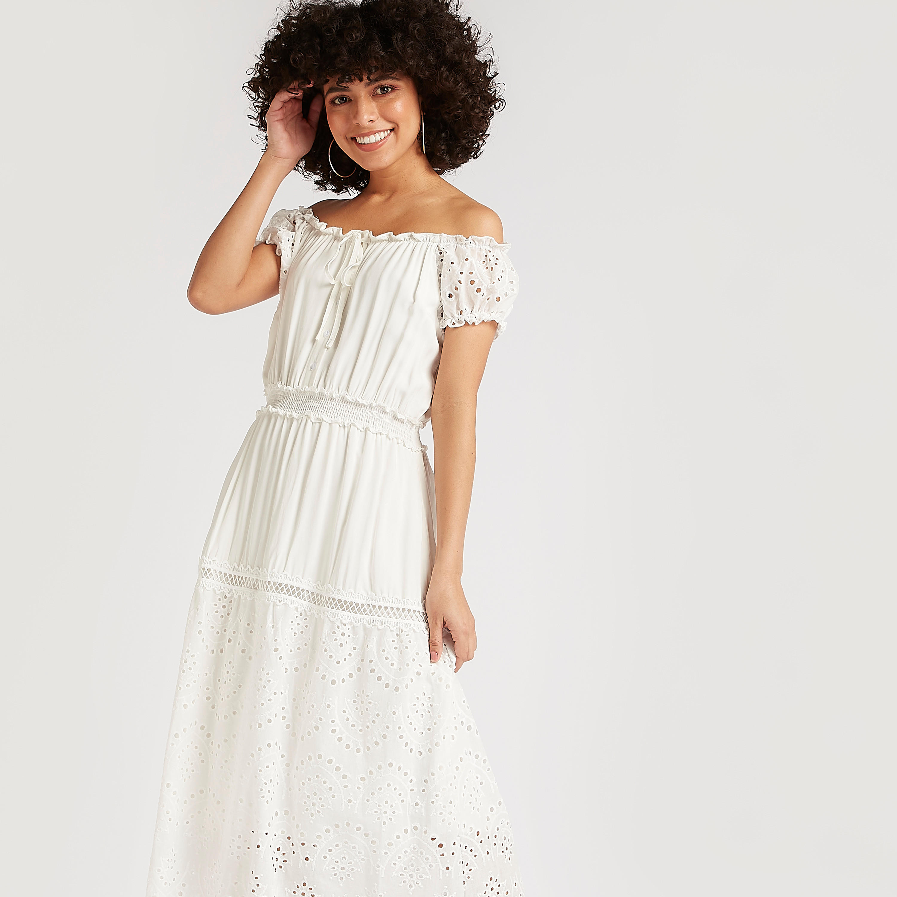 فستان شيفلي ميدي إيه لاين متعدّد الطبقات بأكمام منفوخة-women-clothing-dresses-image-2