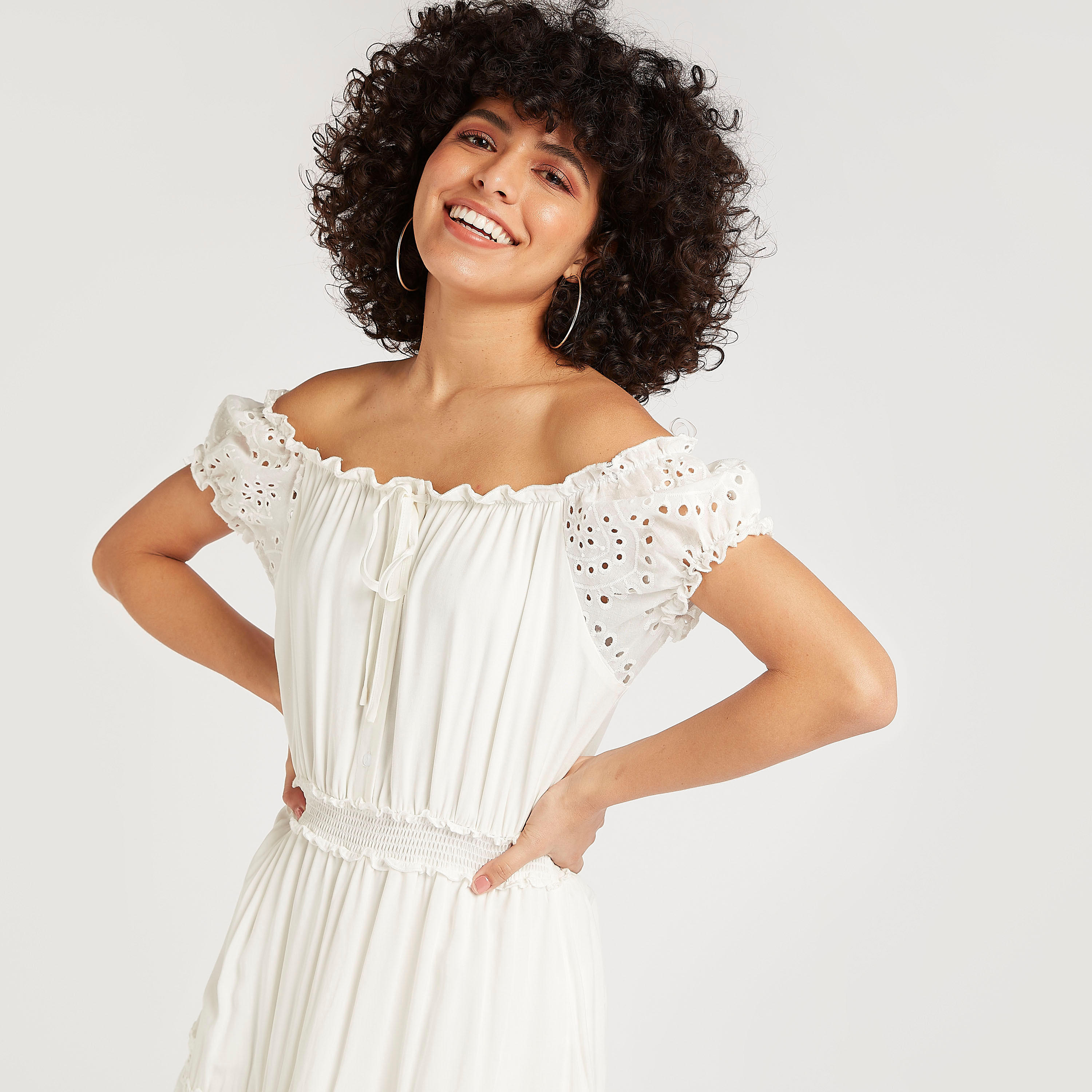 فستان شيفلي ميدي إيه لاين متعدّد الطبقات بأكمام منفوخة-women-clothing-dresses-image-3