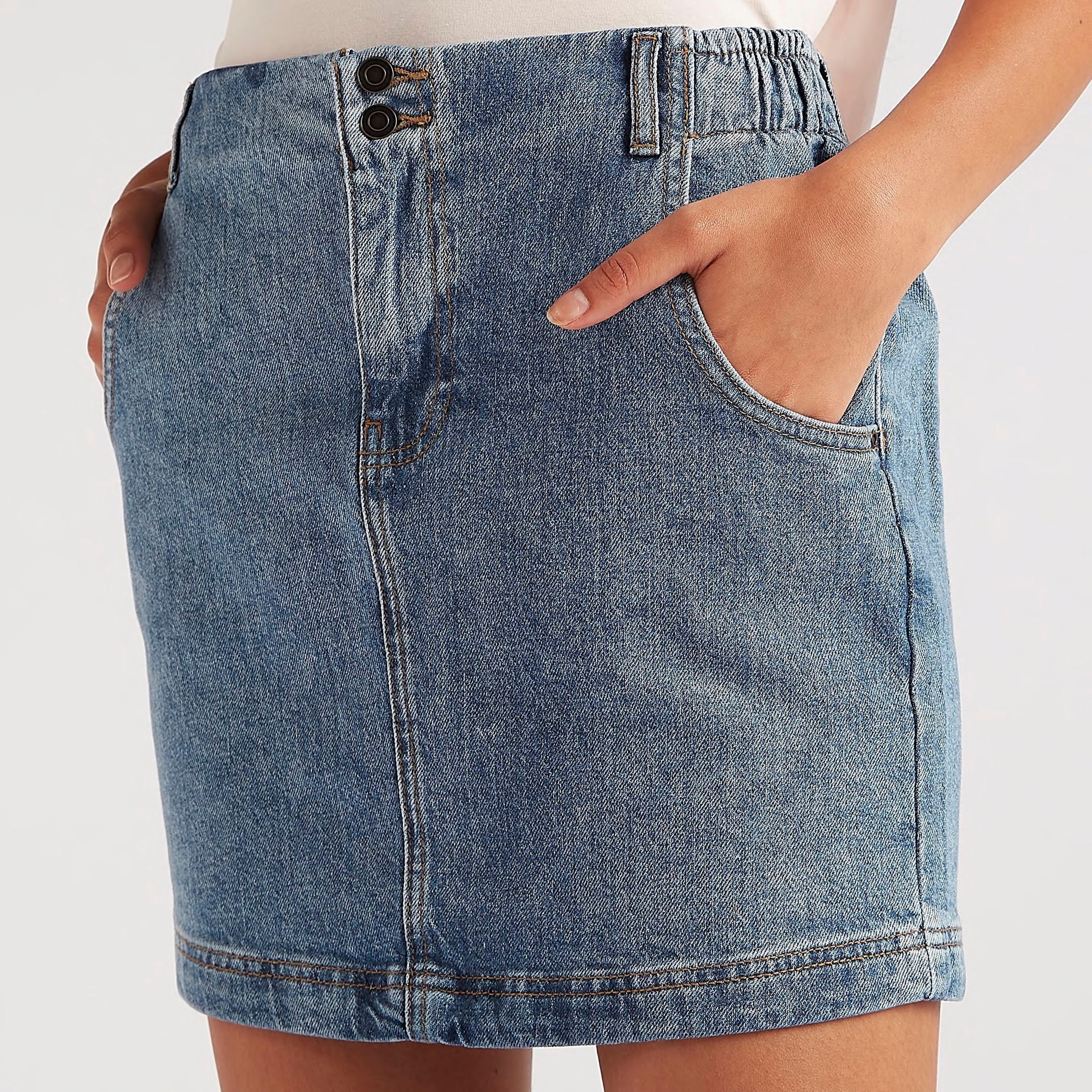 تنورة ضيقة قصيرة سادة بزر إغلاق وجيوب-women-clothing-bottoms-skirts-image-2