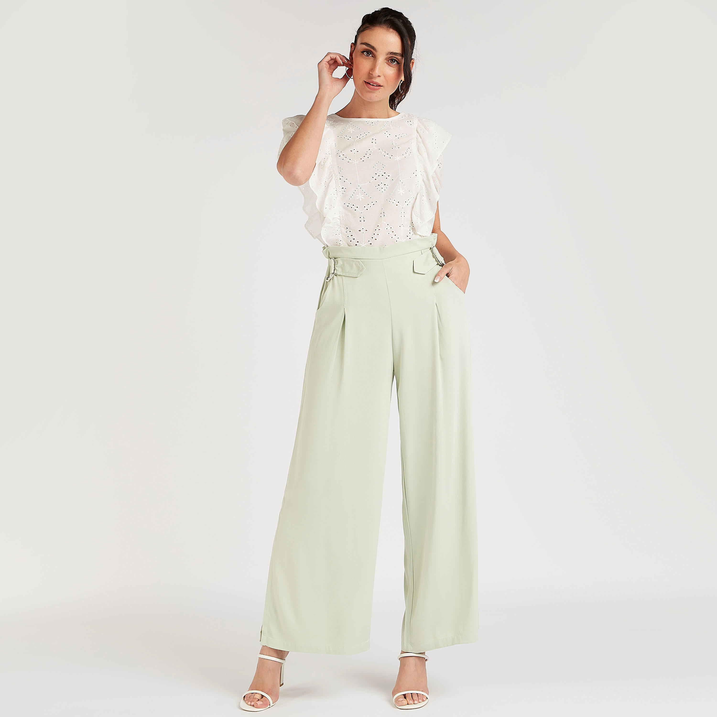 Textured Top with Ruffle Detail and Puff Sleeves-women-clothing-shirtsandblouses-blouses-image-8
