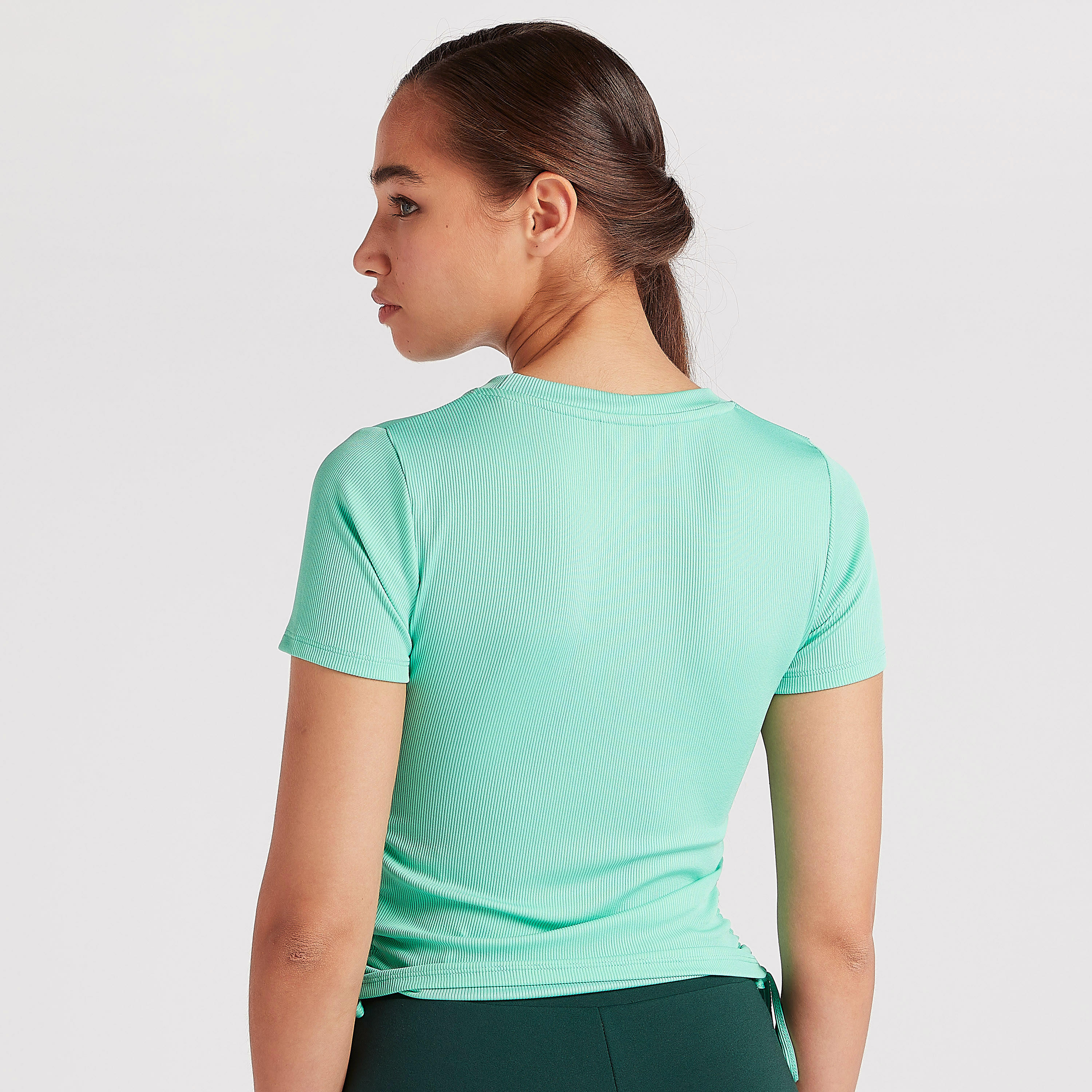 Textured Crew Neck T-shirt with Short Sleeves and Drawstring Detail-women-clothing-tshirts-image-4