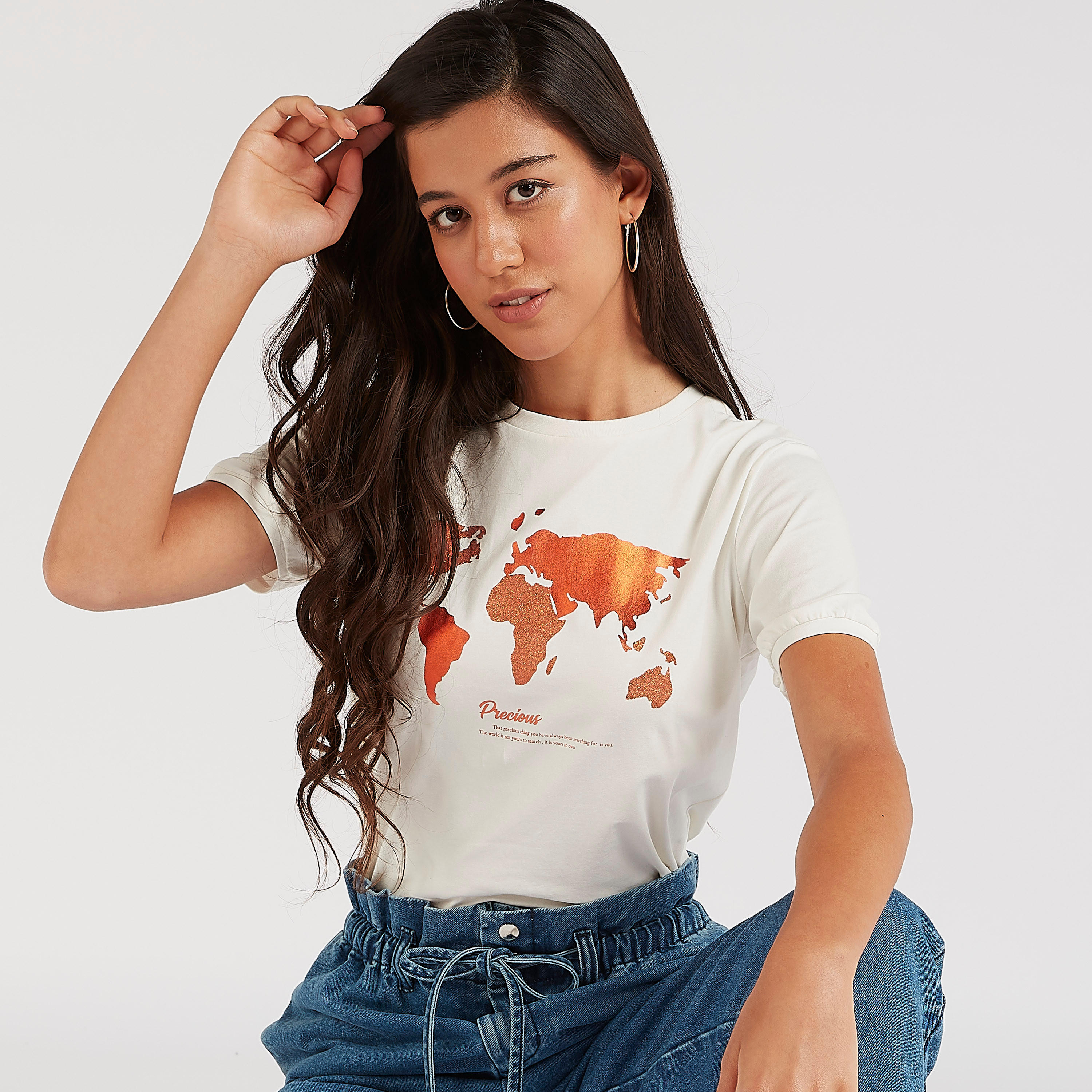 Printed Crew Neck T-shirt with Short Sleeves-women-clothing-tshirts-image-1