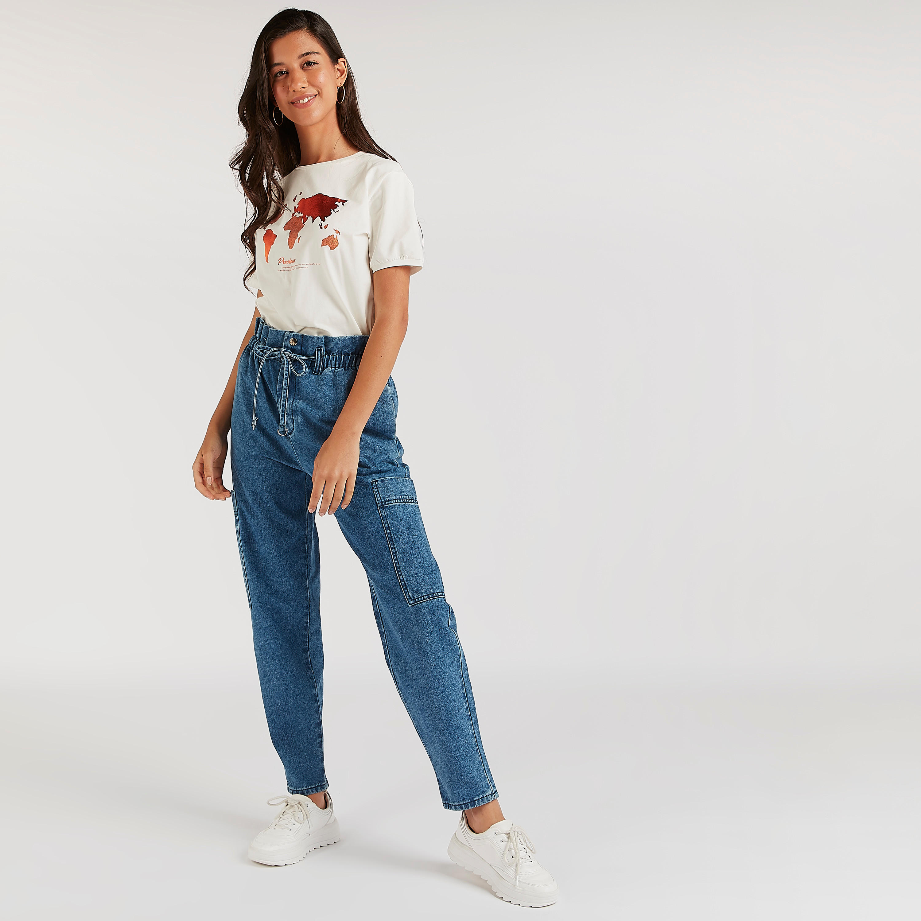 Printed Crew Neck T-shirt with Short Sleeves-women-clothing-tshirts-image-5