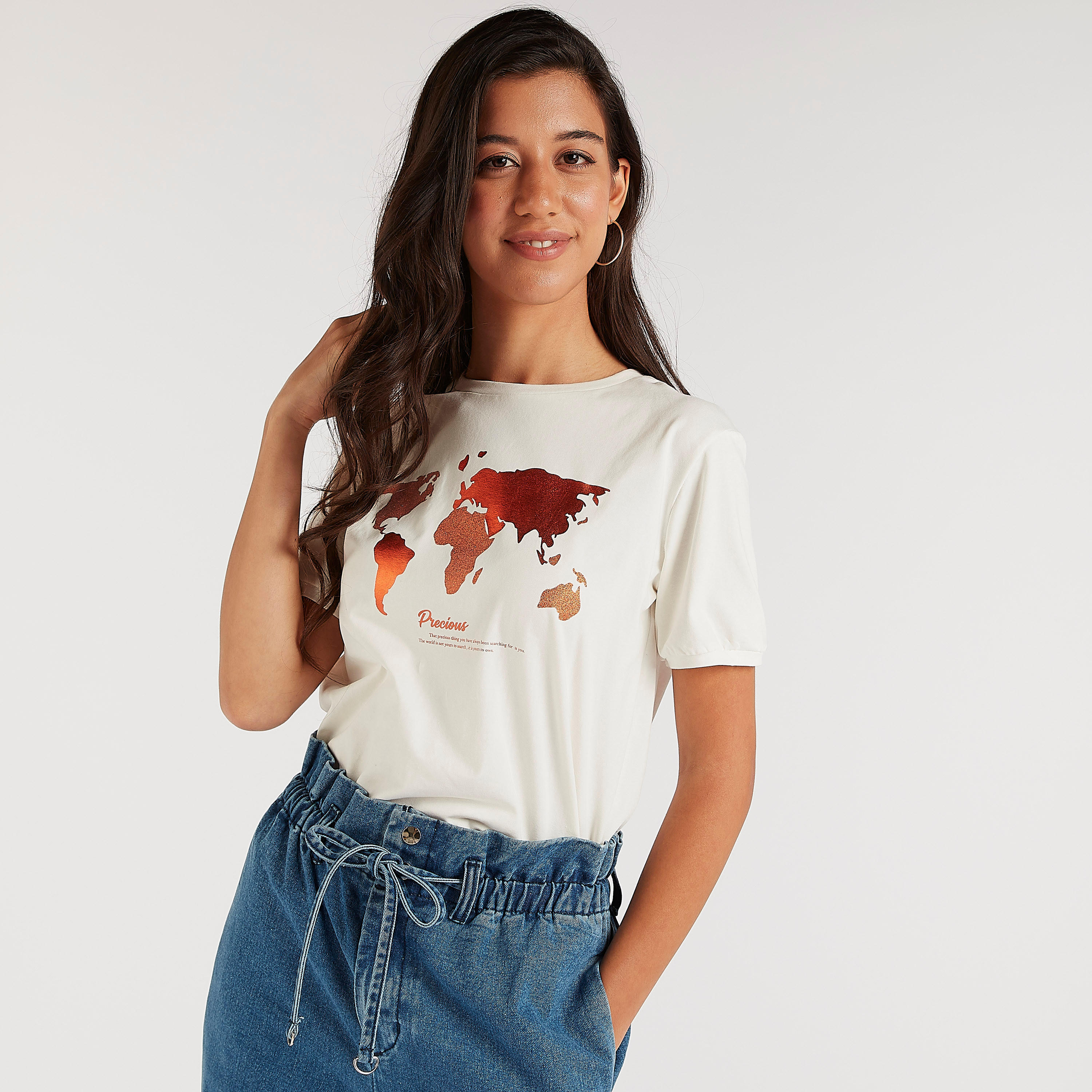 Printed Crew Neck T-shirt with Short Sleeves-women-clothing-tshirts-image-7