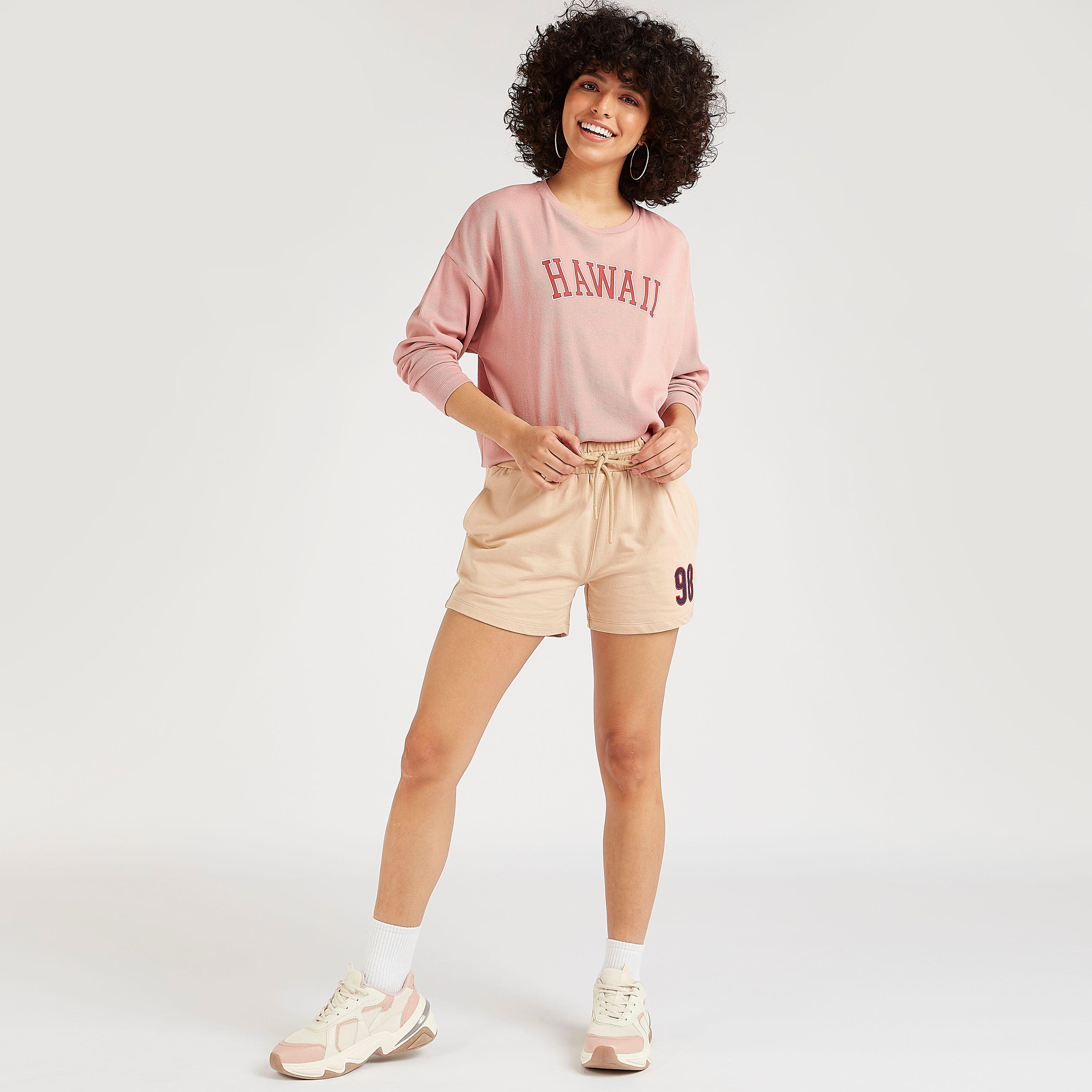 Embroidered Mid-Rise Shorts with Drawstring Closure-women-clothing-bottoms-shorts-image-2