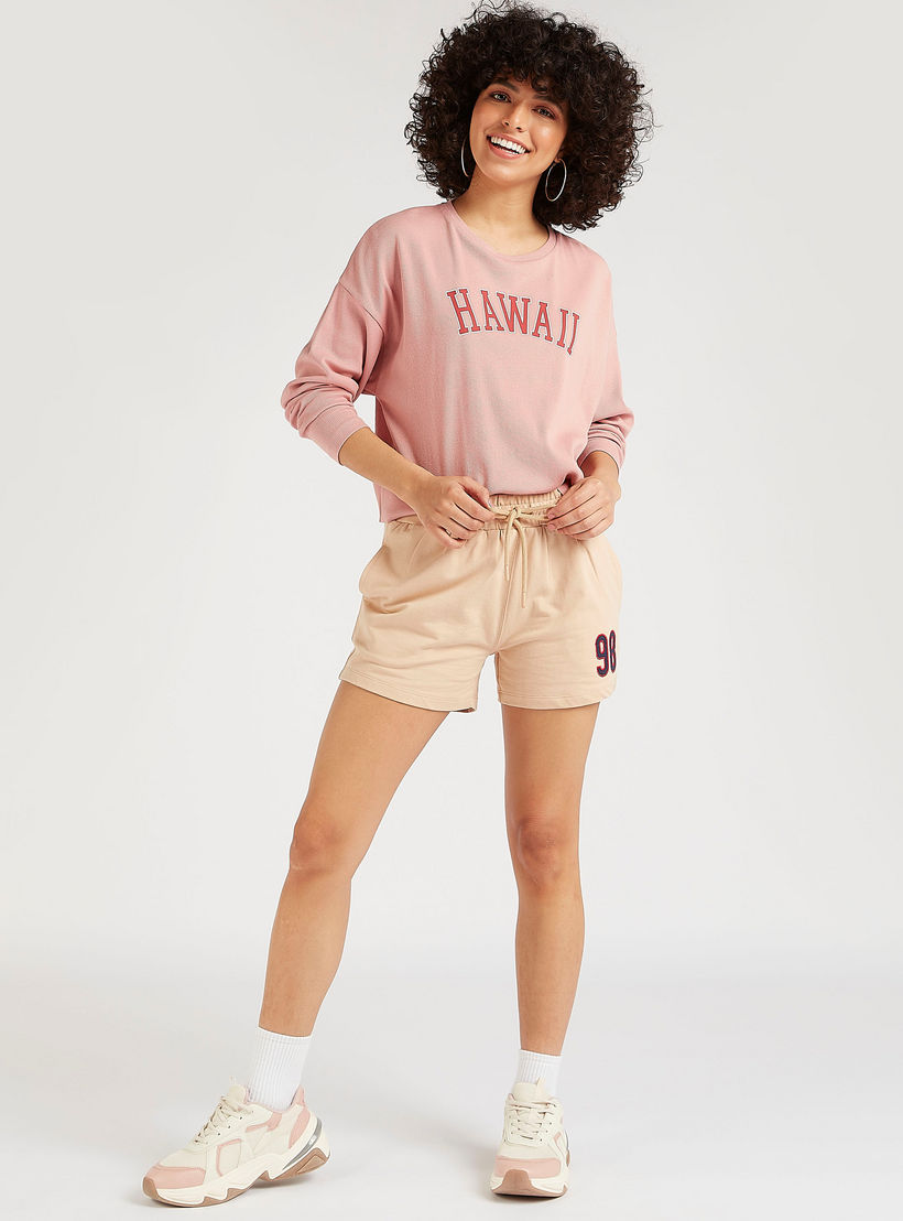 Embroidered Mid-Rise Shorts with Drawstring Closure-women-clothing-bottoms-shorts-image-2