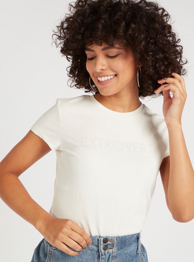 Printed Crew Neck T-shirt with Cap Sleeves-women-clothing-tshirts-image-1