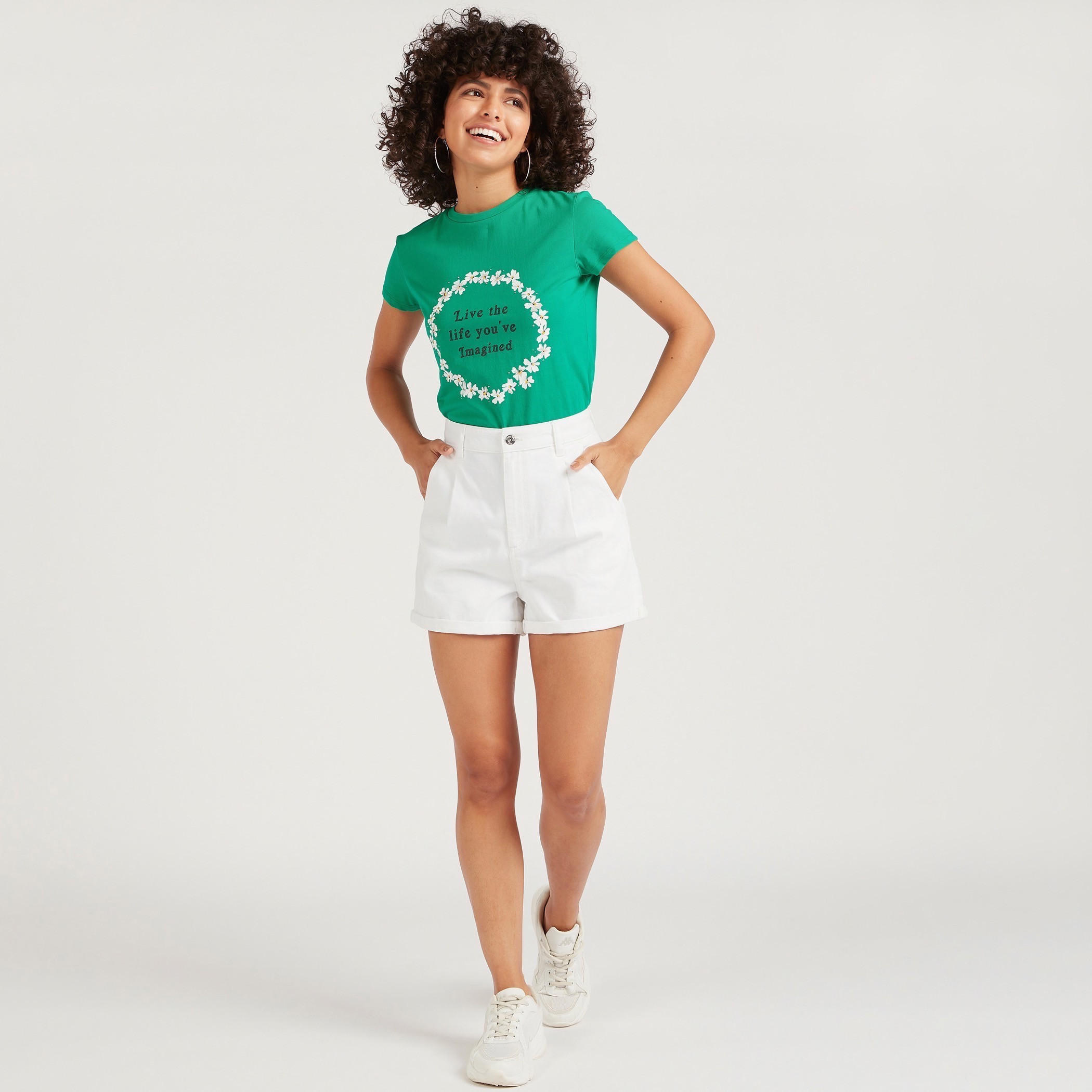 Slogan Print Crew Neck T-shirt with Cap Sleeves-women-clothing-tshirts-image-2