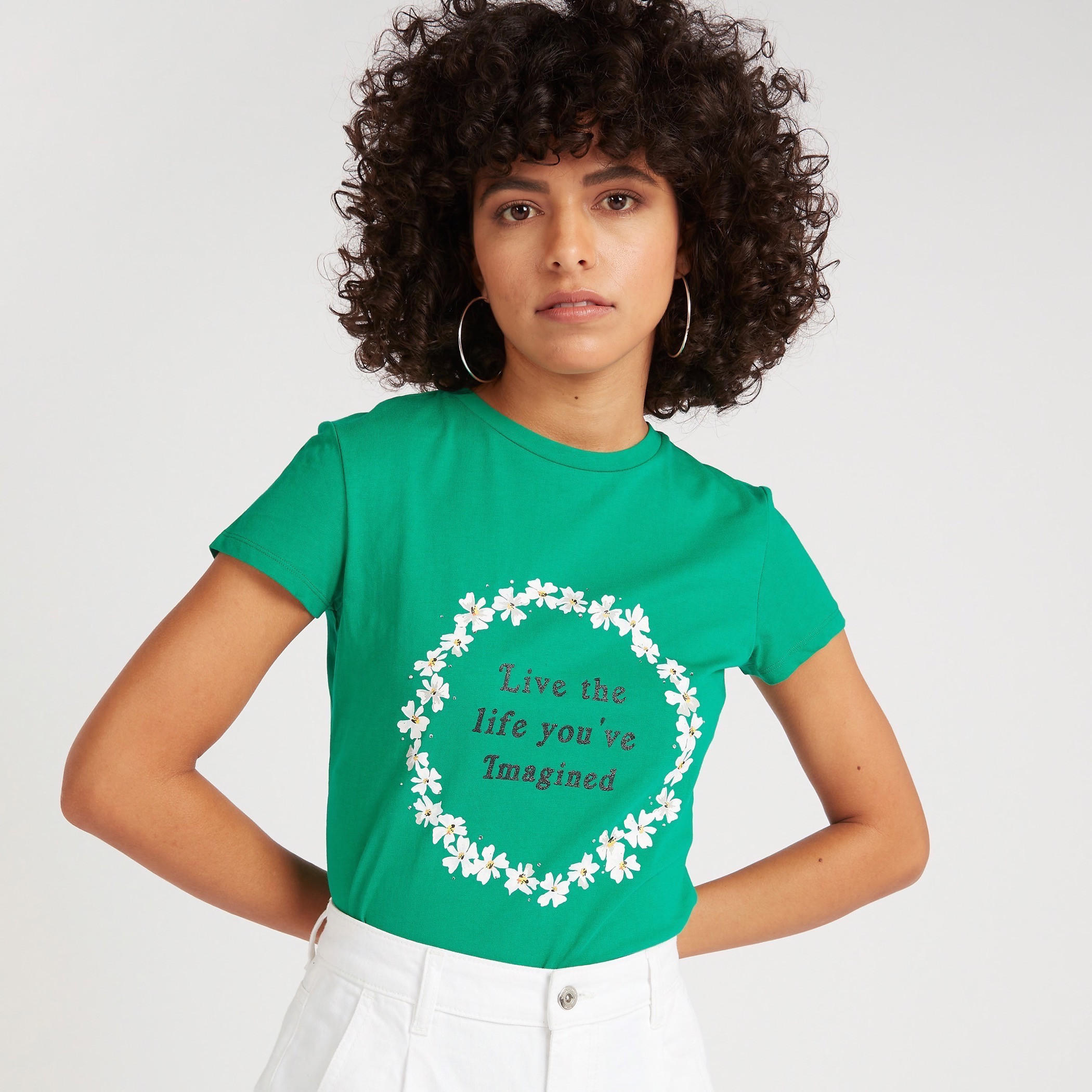 Slogan Print Crew Neck T-shirt with Cap Sleeves-women-clothing-tshirts-image-5