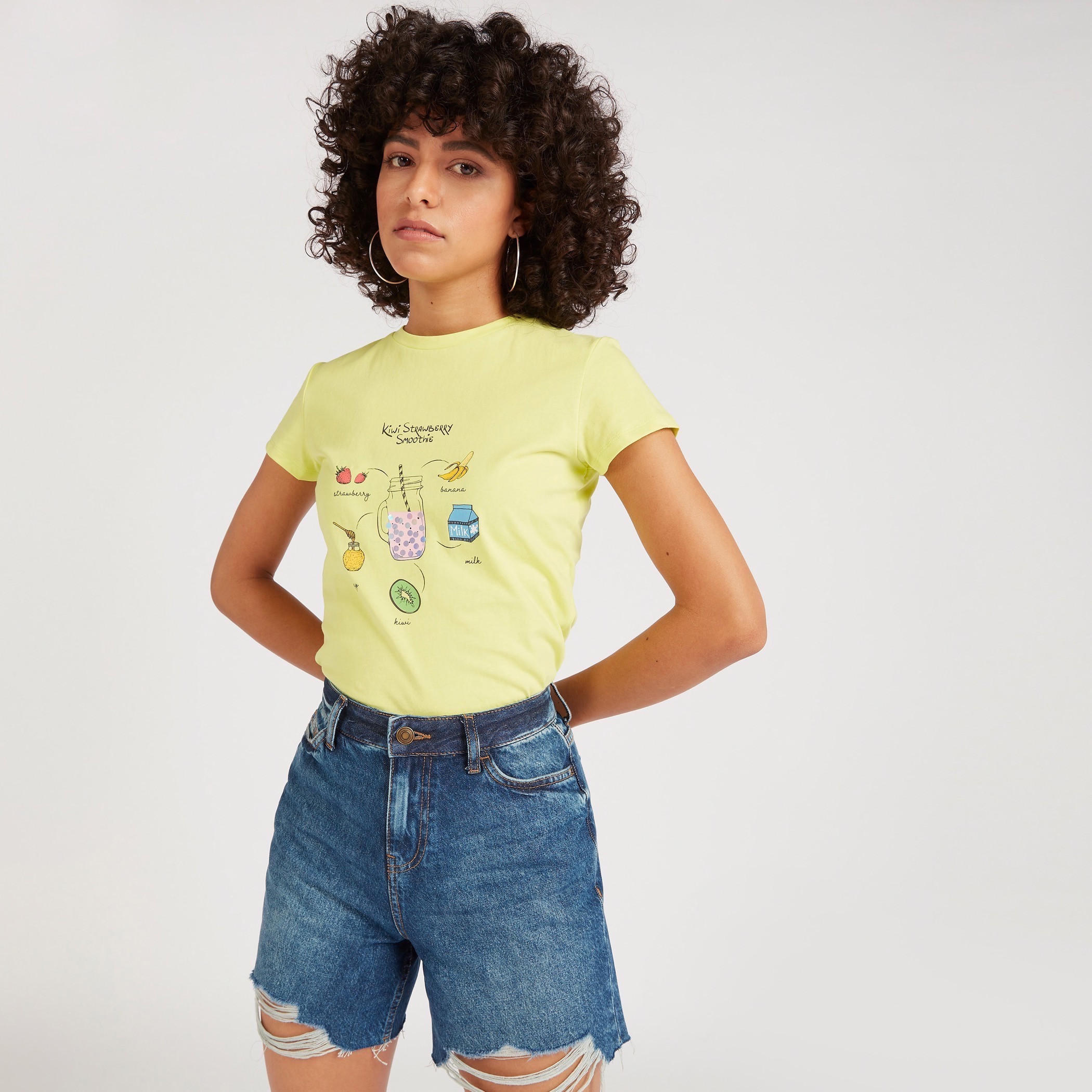 Printed Crew Neck T-shirt with Cap Sleeves-women-clothing-tshirts-image-1