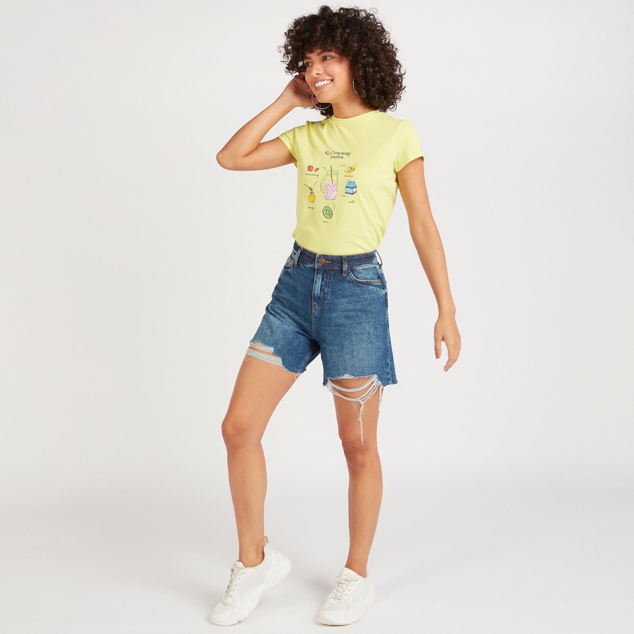 Printed Crew Neck T-shirt with Cap Sleeves-women-clothing-tshirts-image-2