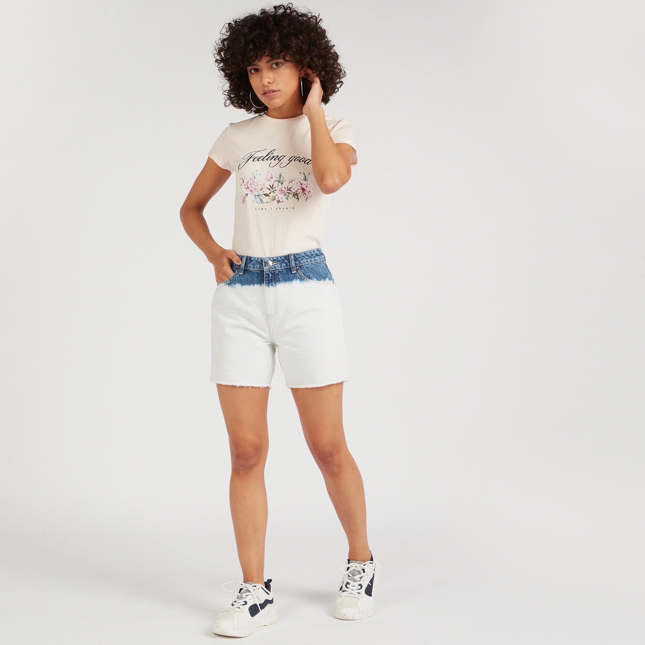 Printed Crew Neck T-shirt with Cap Sleeves-women-clothing-tshirts-image-2