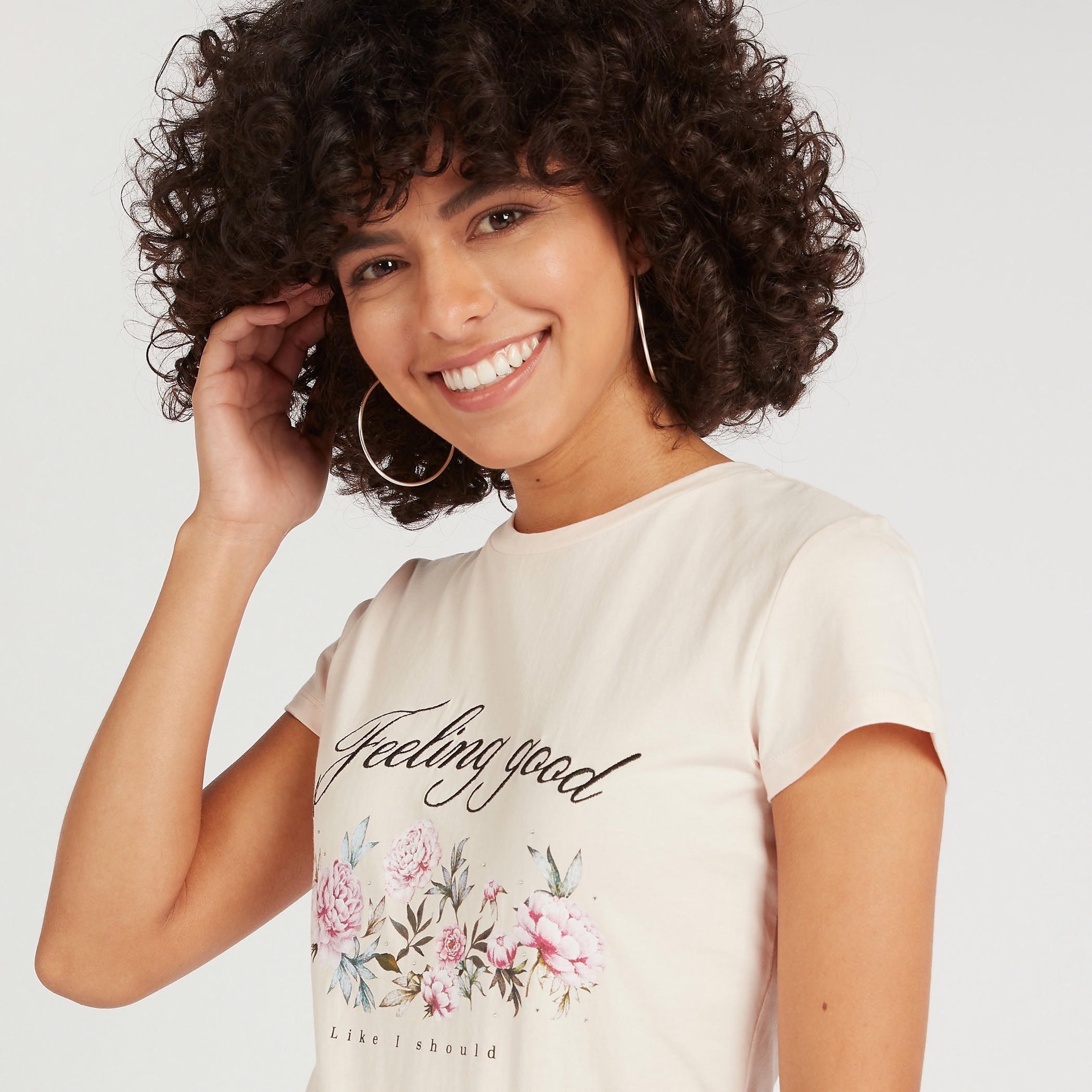 Printed Crew Neck T-shirt with Cap Sleeves-women-clothing-tshirts-image-3