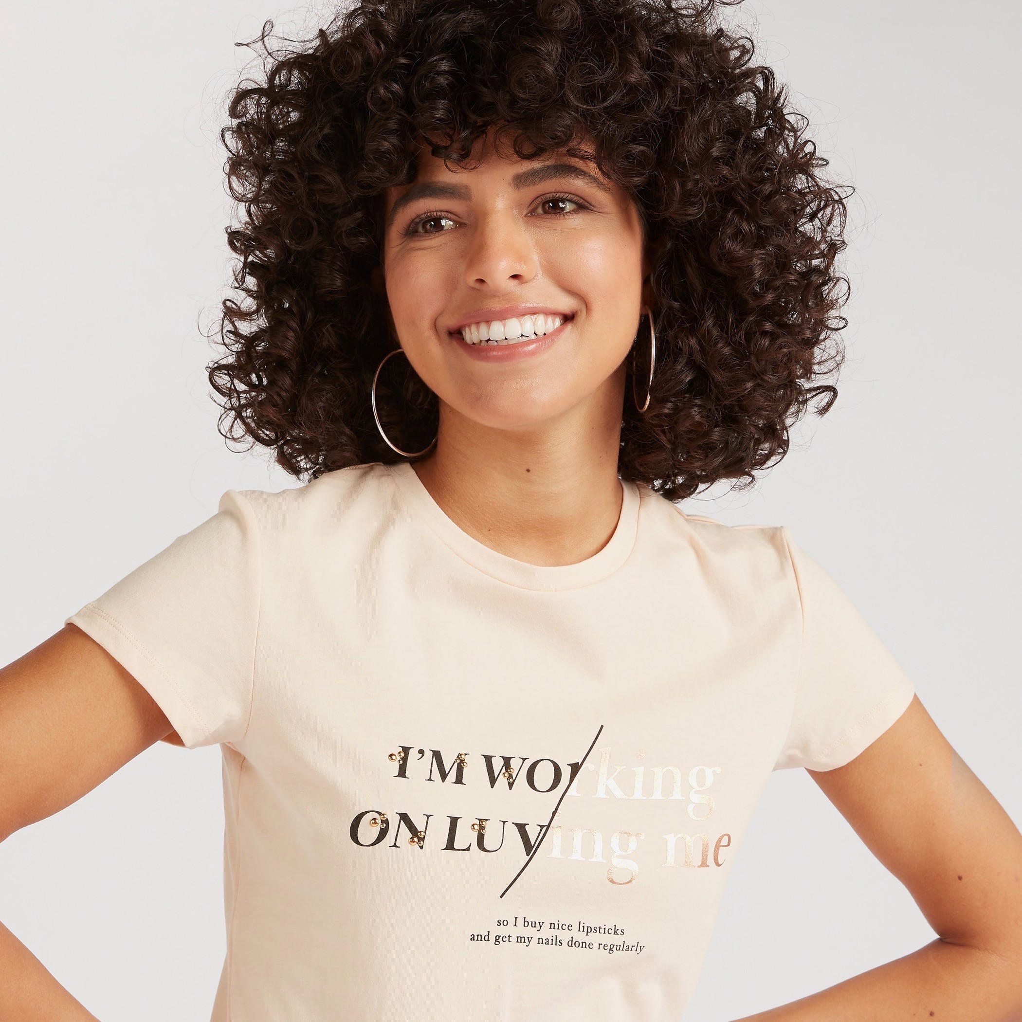 Slogan Print Crew Neck T-shirt with Cap Sleeves-women-clothing-tshirts-image-3