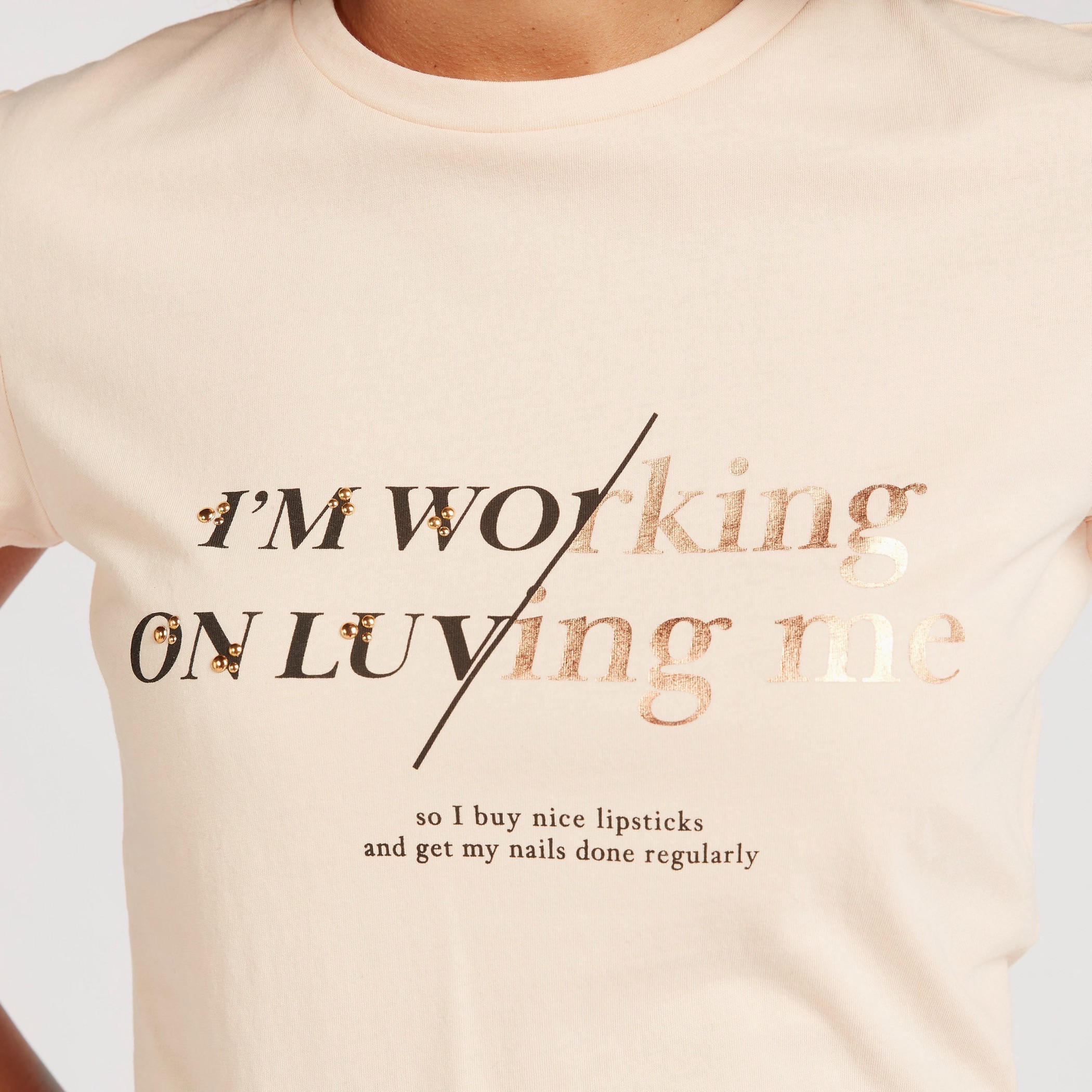 Slogan Print Crew Neck T-shirt with Cap Sleeves-women-clothing-tshirts-image-5