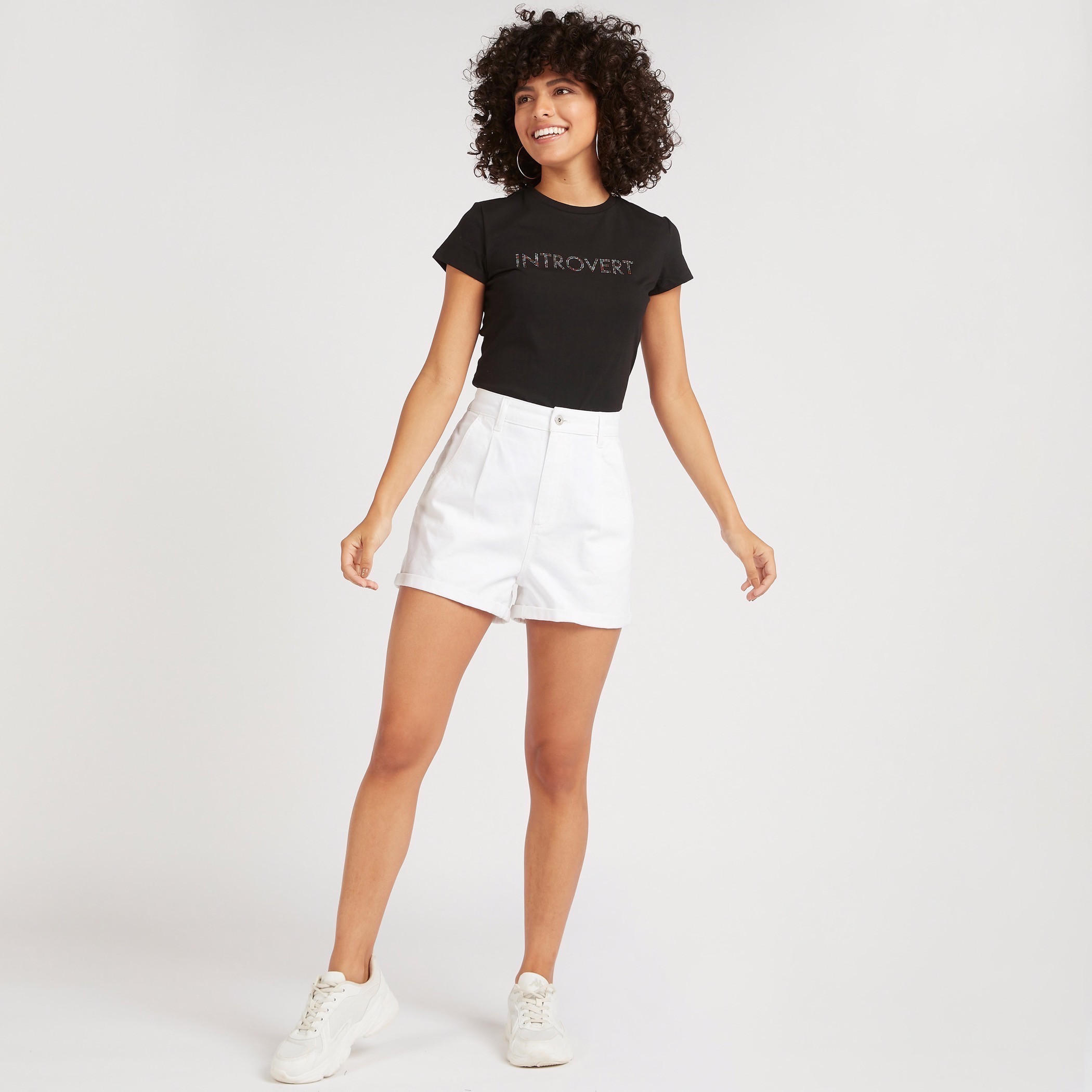 Embellished Crew Neck T-shirt with Cap Sleeves-women-clothing-tshirts-image-2