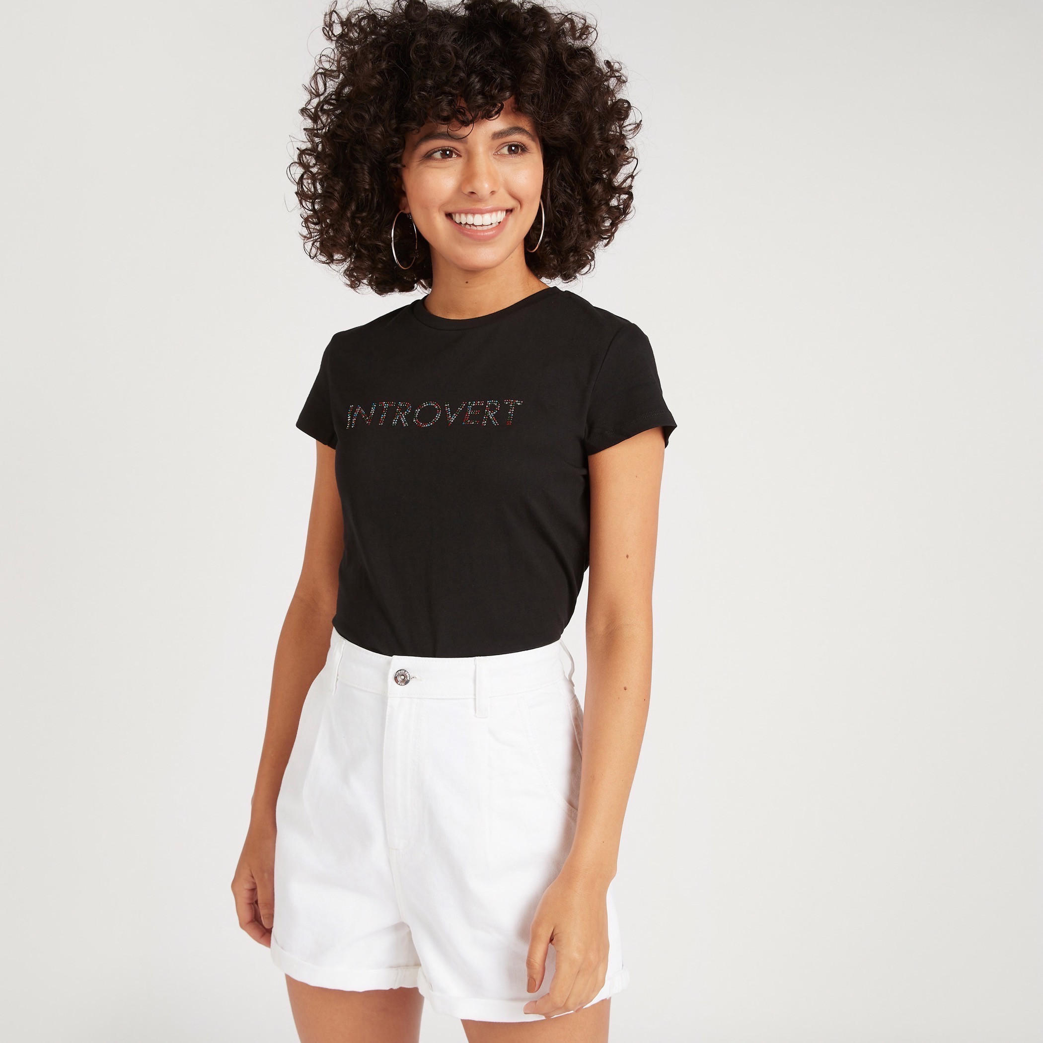 Embellished Crew Neck T-shirt with Cap Sleeves-women-clothing-tshirts-image-5