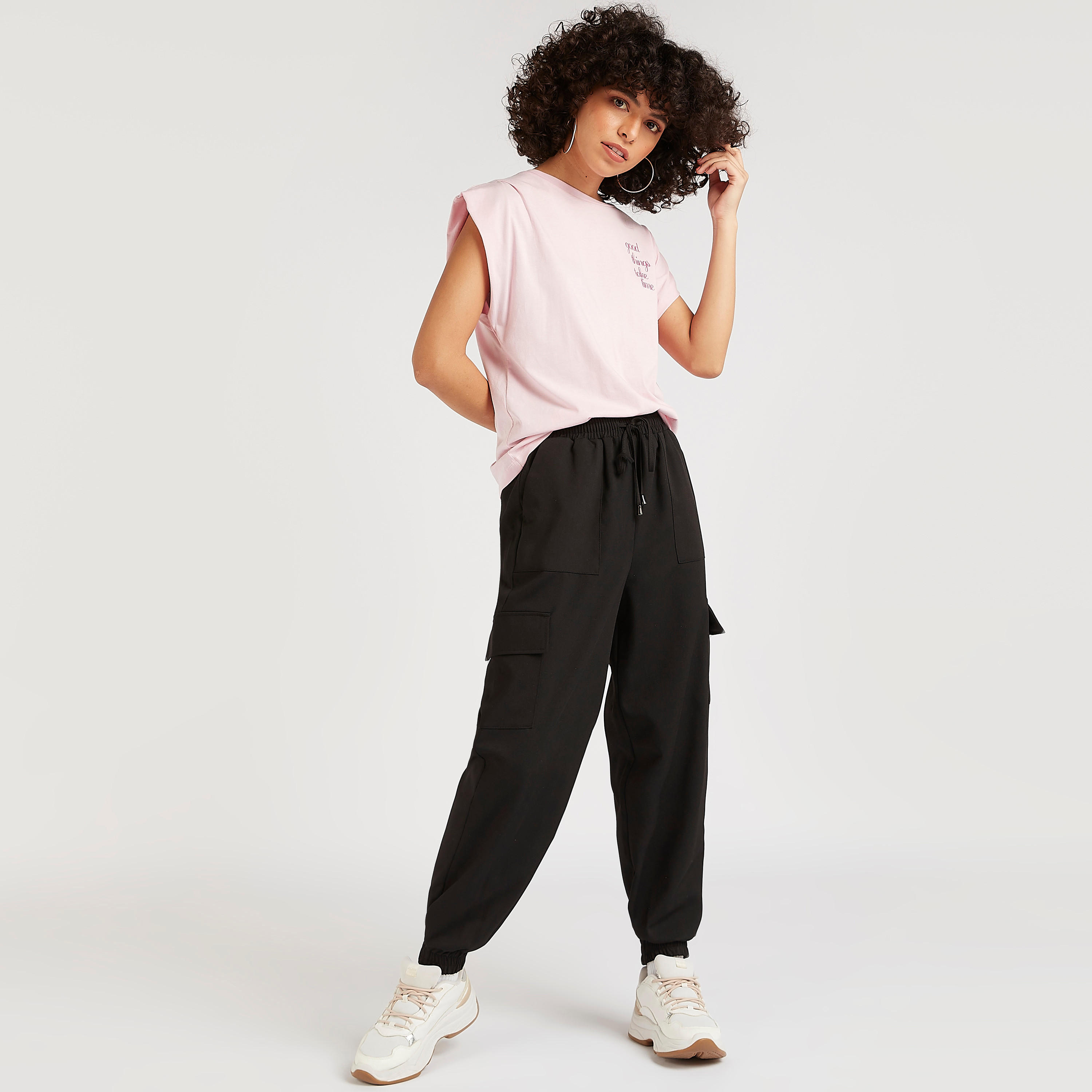 Printed Crew Neck T-shirt with Cap Sleeves-women-clothing-tshirts-image-2
