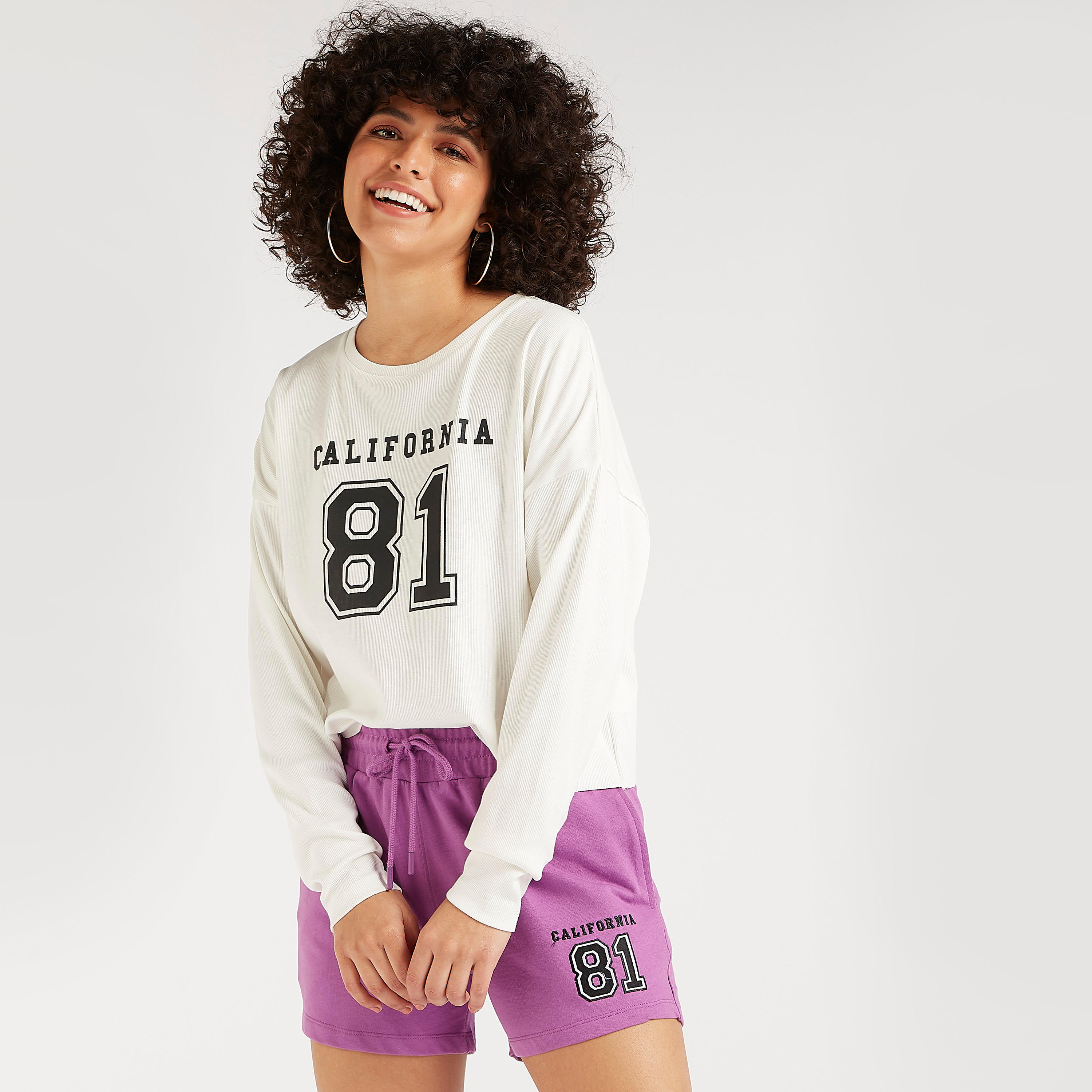 Ribbed Printed Crew Neck T-shirt with Long Sleeves-women-winterwear-hoodiesandsweatshirts-sweatshirts-image-1