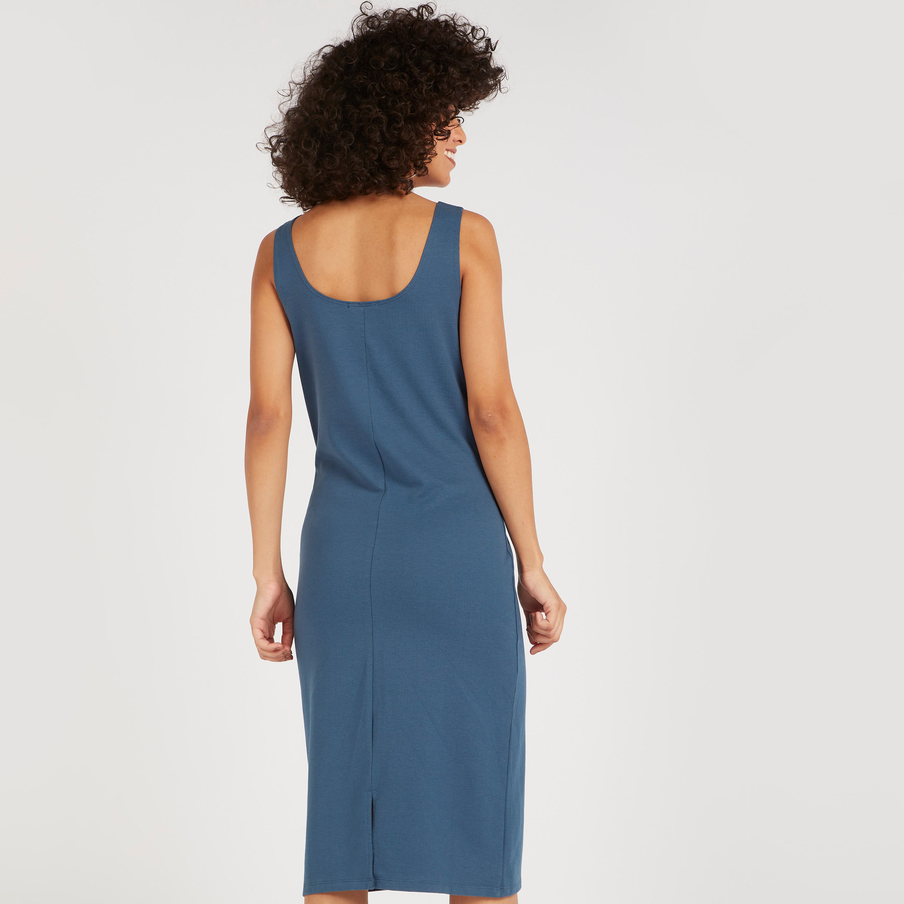 فستان ميدي واسع دون أكمام سادة بياقة عميقة-women-clothing-dresses-image-2