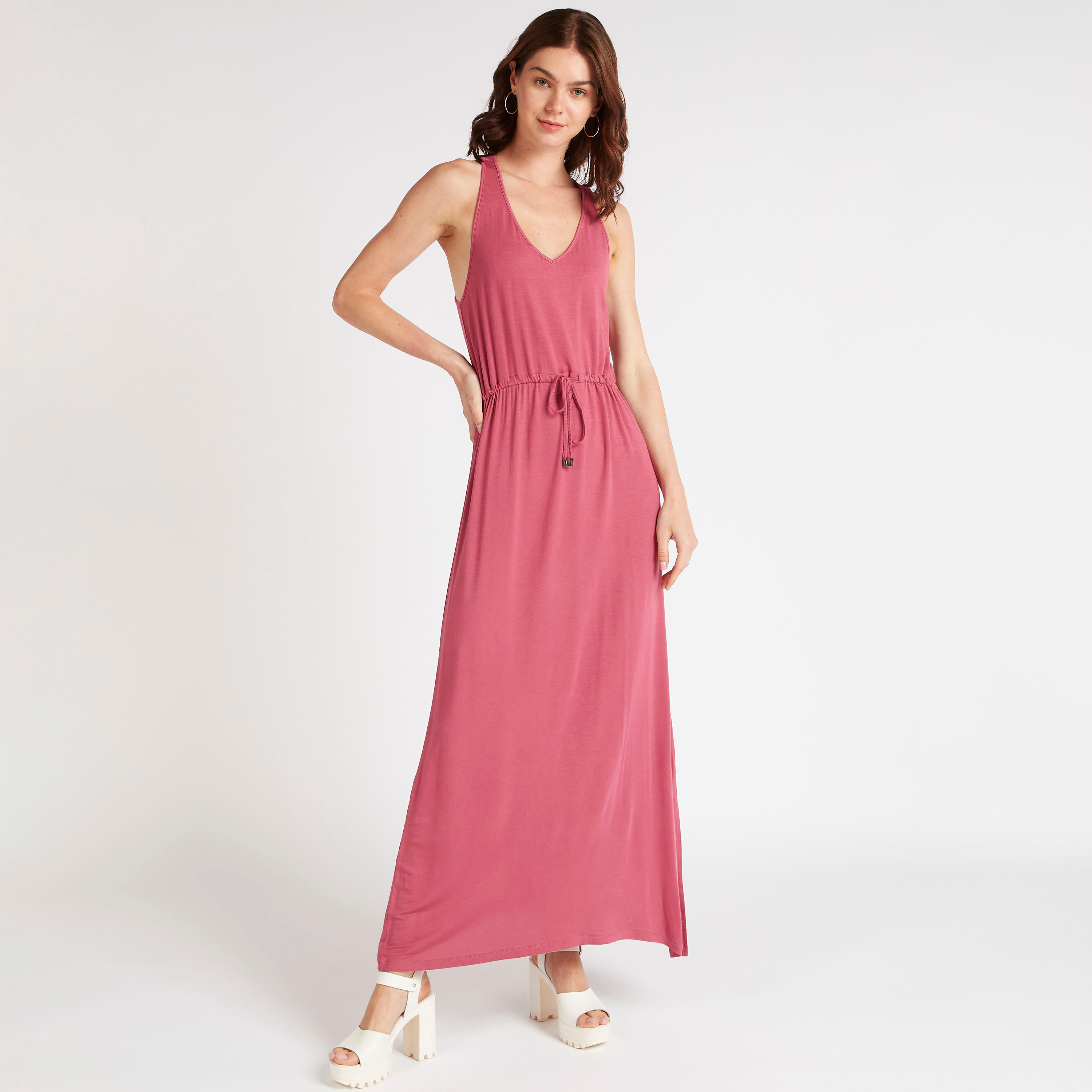 Solid Sleeveless Maxi A-line Dress with Drawstring Waist-women-clothing-dresses-image-1
