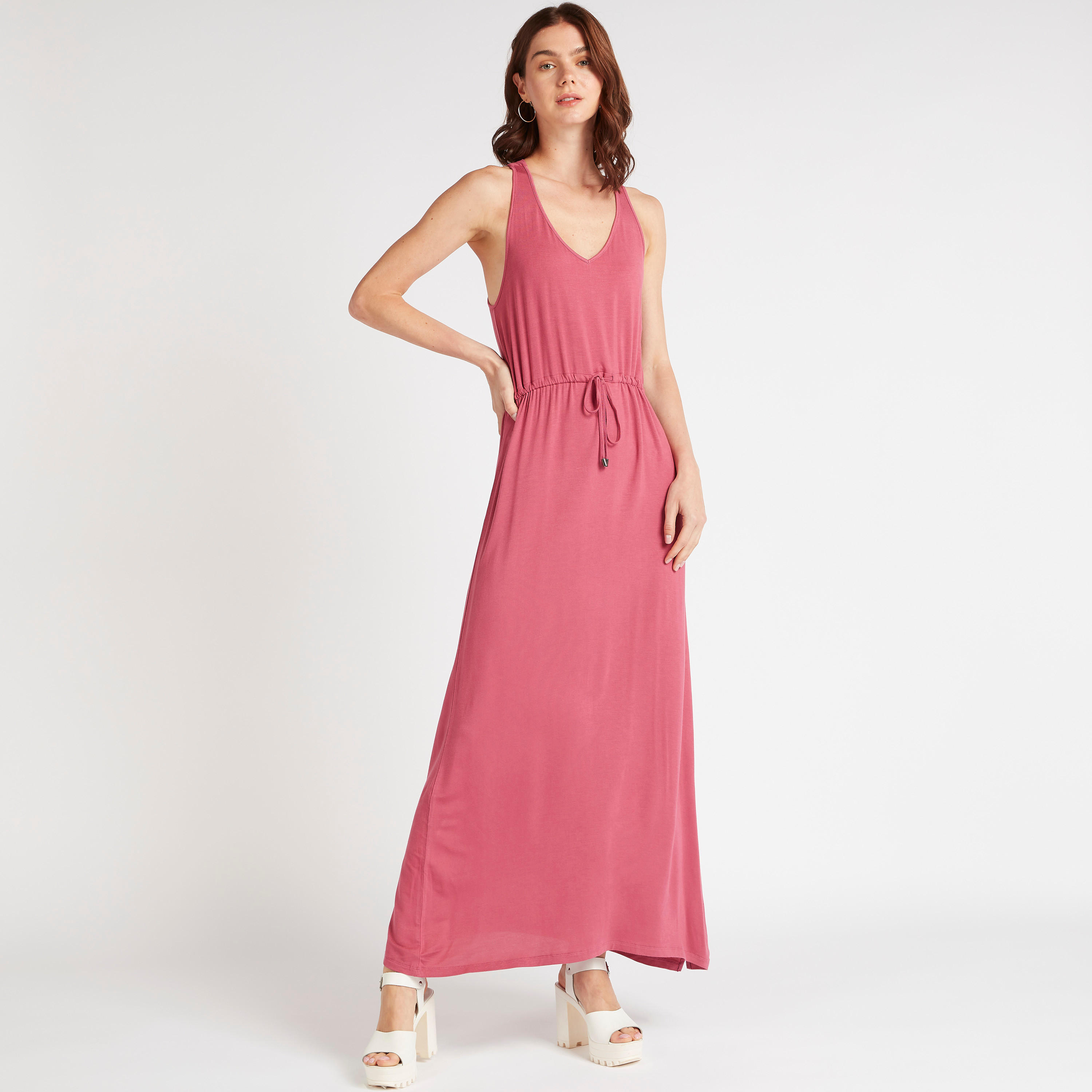 Solid Sleeveless Maxi A-line Dress with Drawstring Waist-women-clothing-dresses-image-2