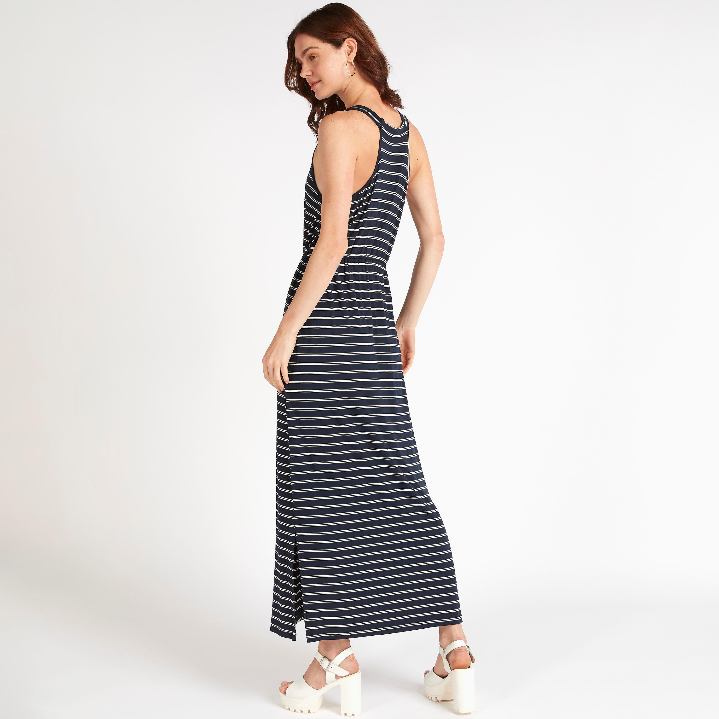 Striped Sleeveless Maxi A-line Dress with Drawstring Waist-women-clothing-dresses-image-4
