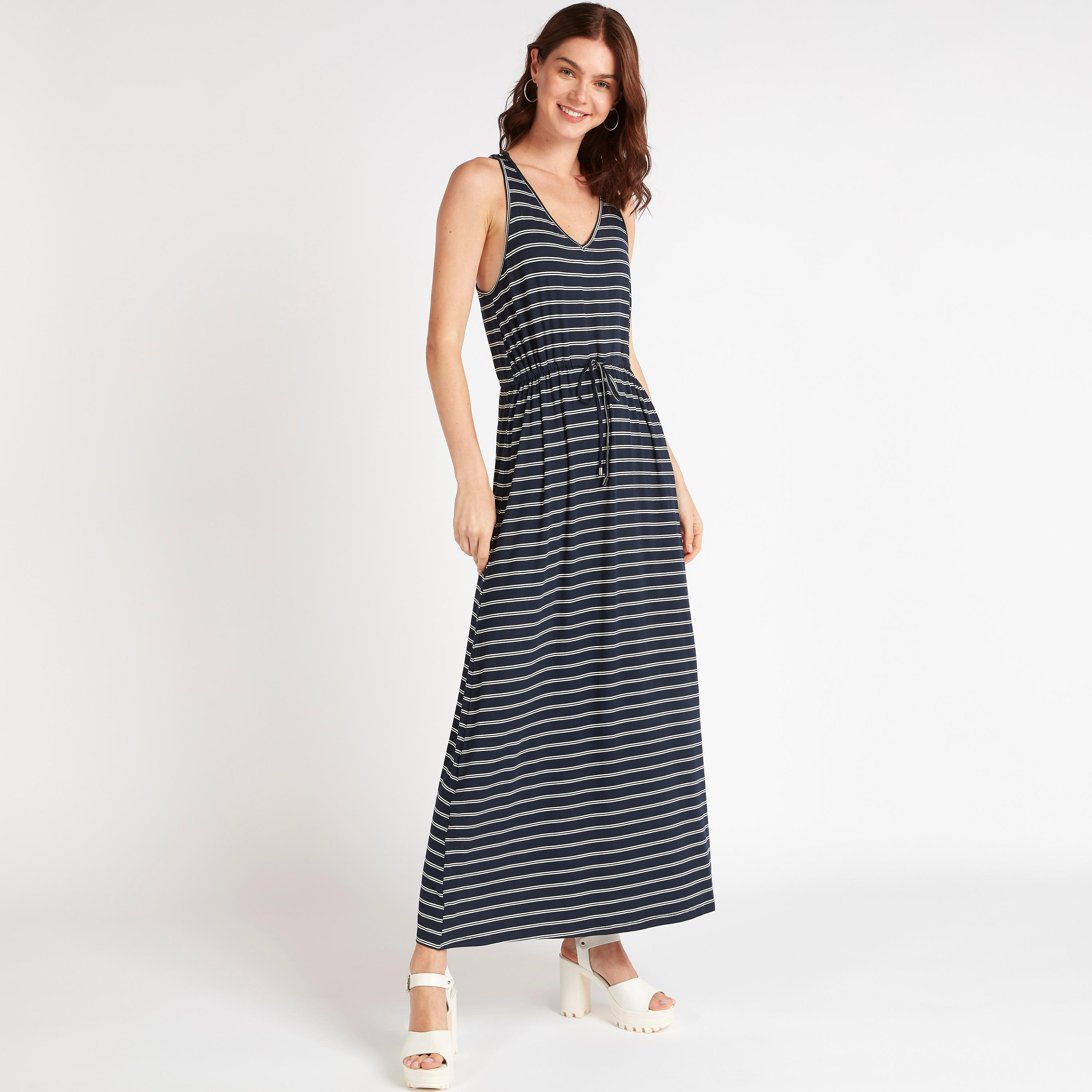 Striped Sleeveless Maxi A-line Dress with Drawstring Waist-women-clothing-dresses-image-5